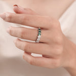 Oval Diamond Half Emerald Gemstone Gold Ring