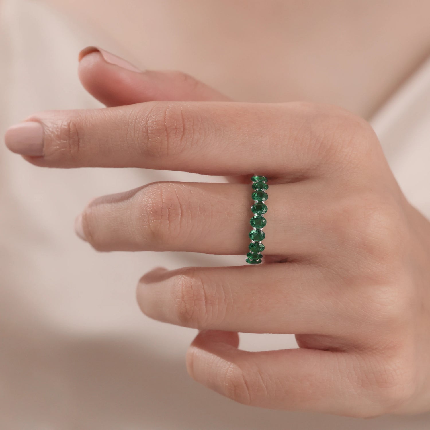 4.20 CT Oval Lab Emerald Full Eternity Ring