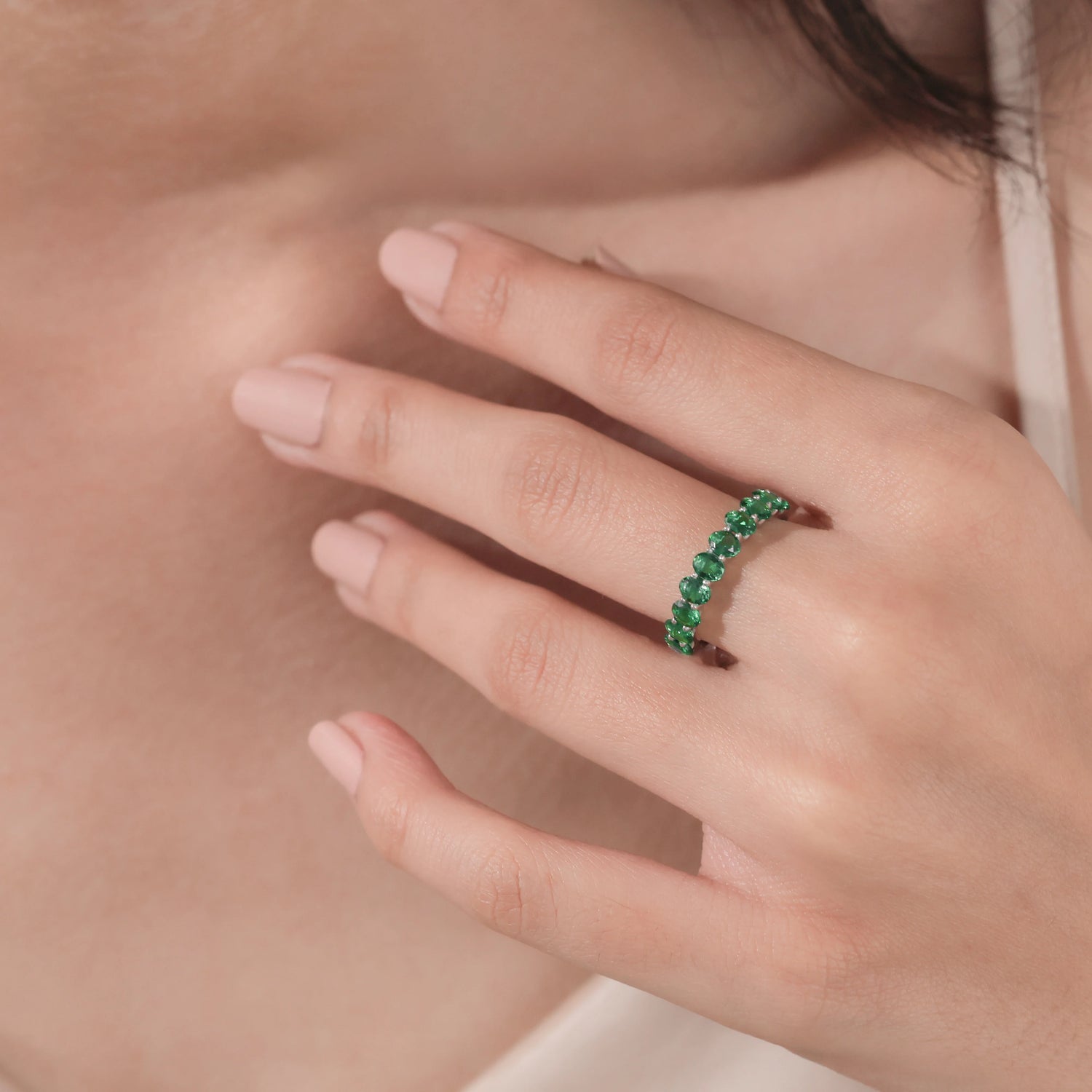 2.60 CT Oval Lab Emerald Full Eternity Ring