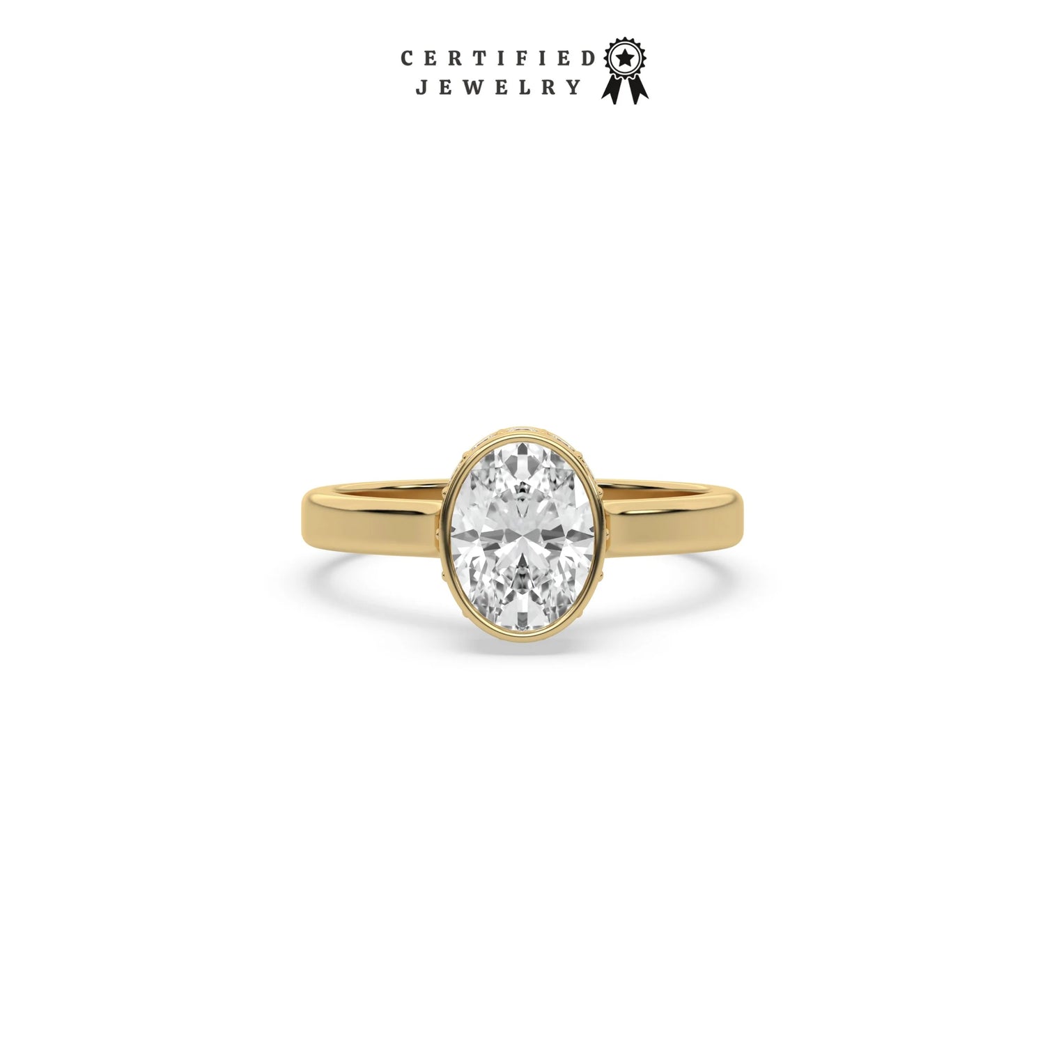 1 CT Lab Diamond Oval Cut Hidden Halo Bezel Ring