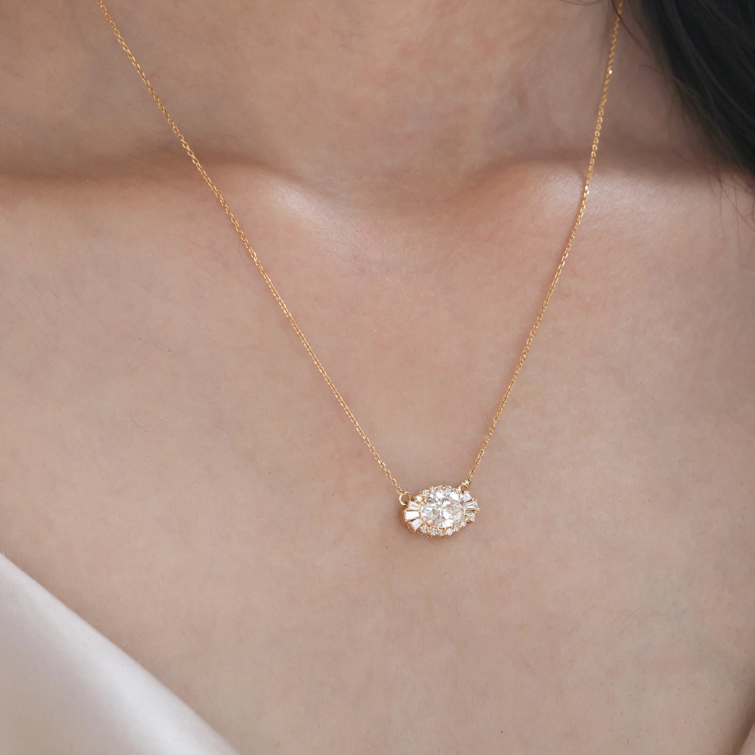 Baguette And Oval Diamond Necklace