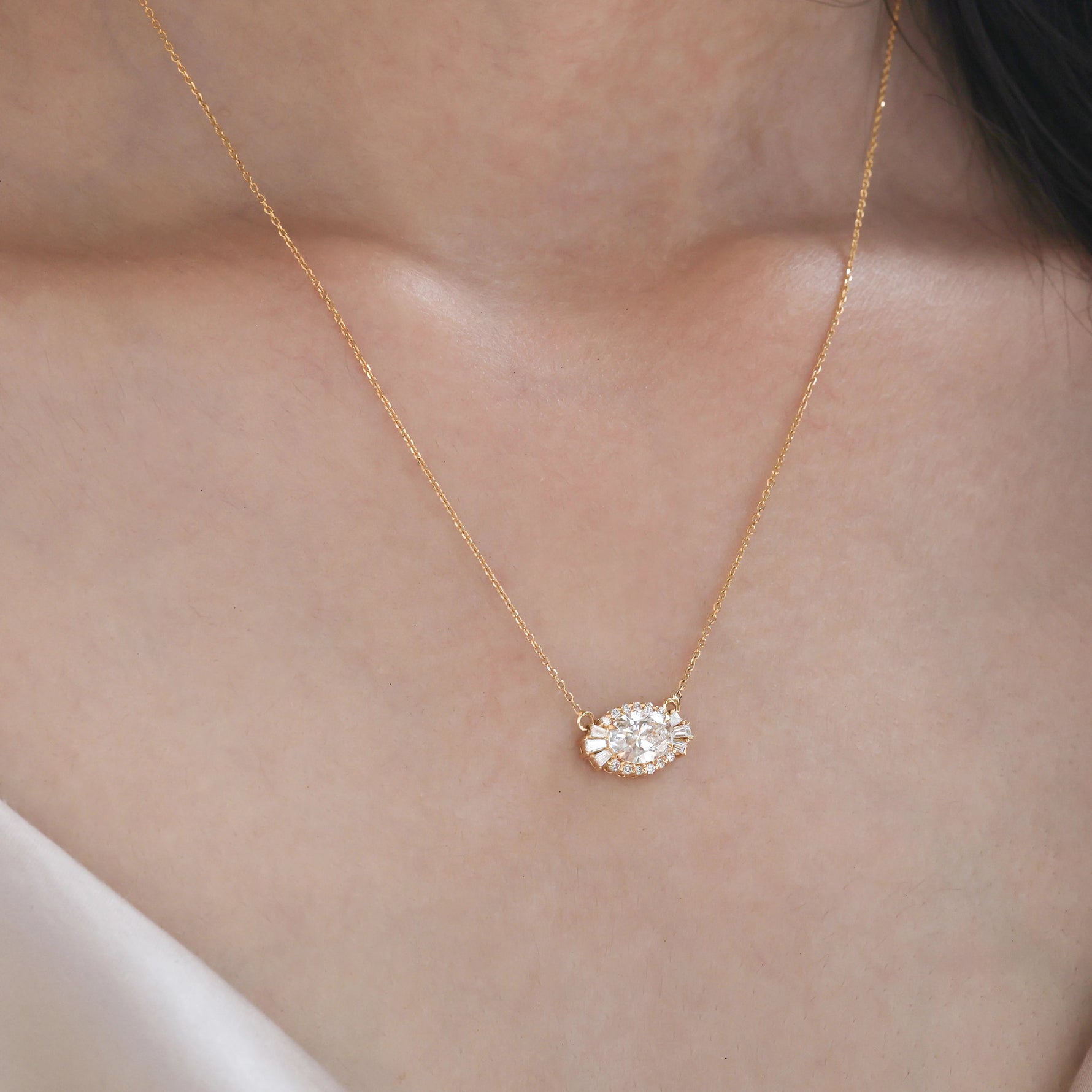 Baguette And Oval Diamond Necklace