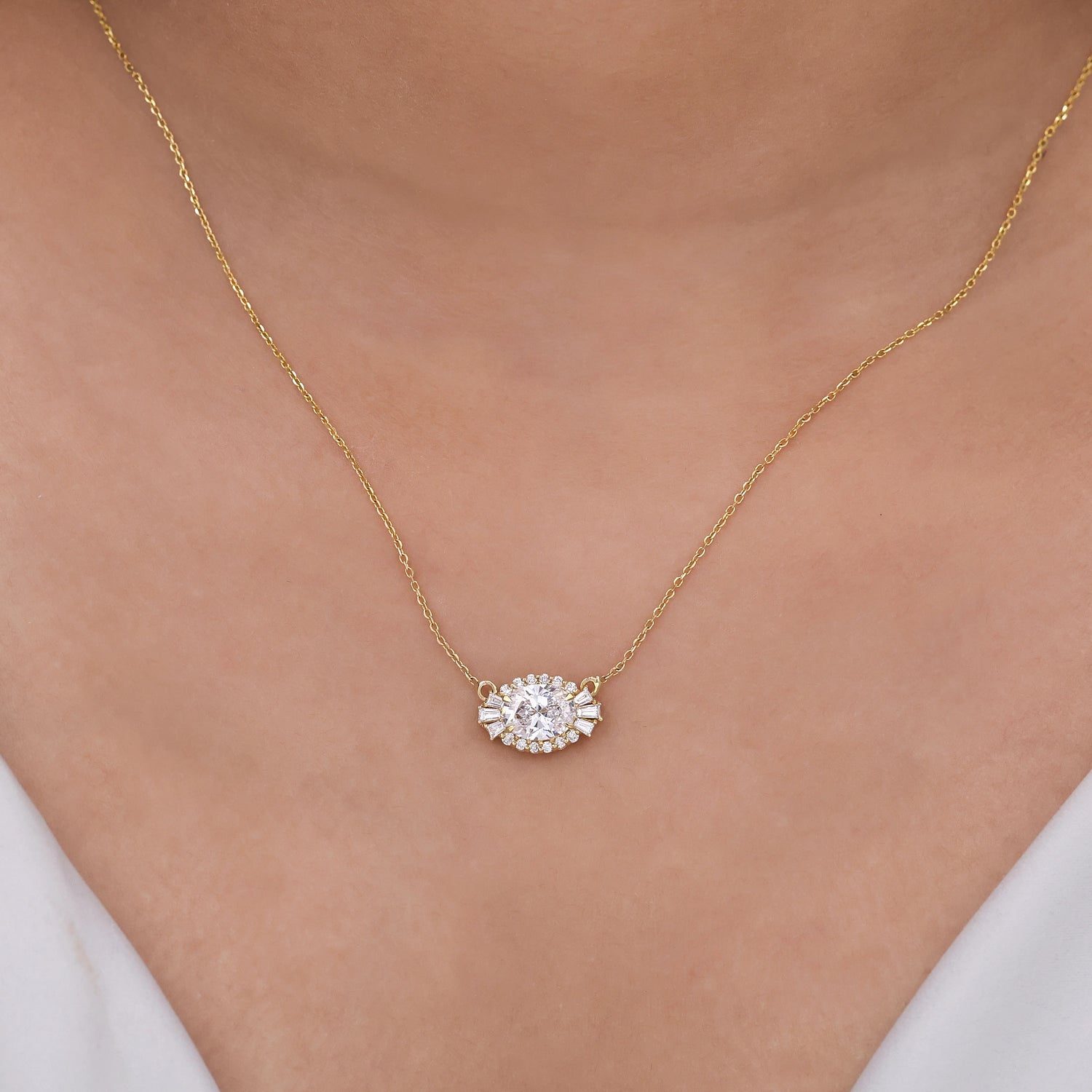 Oval Diamond Sunburst Necklace
