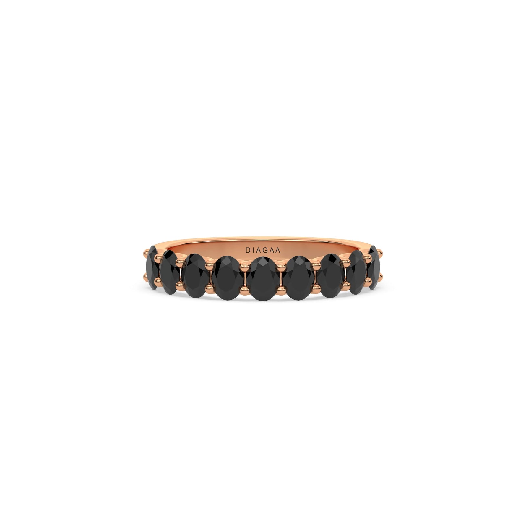18K Rose Gold Oval Black Natural Diamond Half Eternity Ring