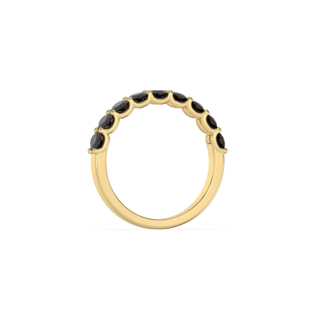 10K Yellow Gold Oval Black Natural Diamond Half Eternity Band