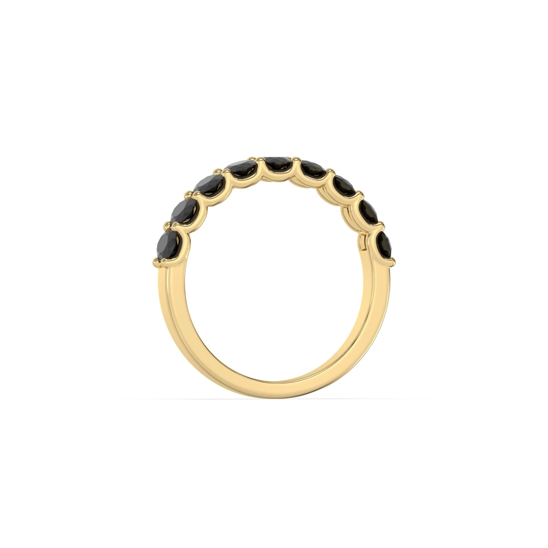 10K Yellow Gold Oval Black Natural Diamond Half Eternity Band
