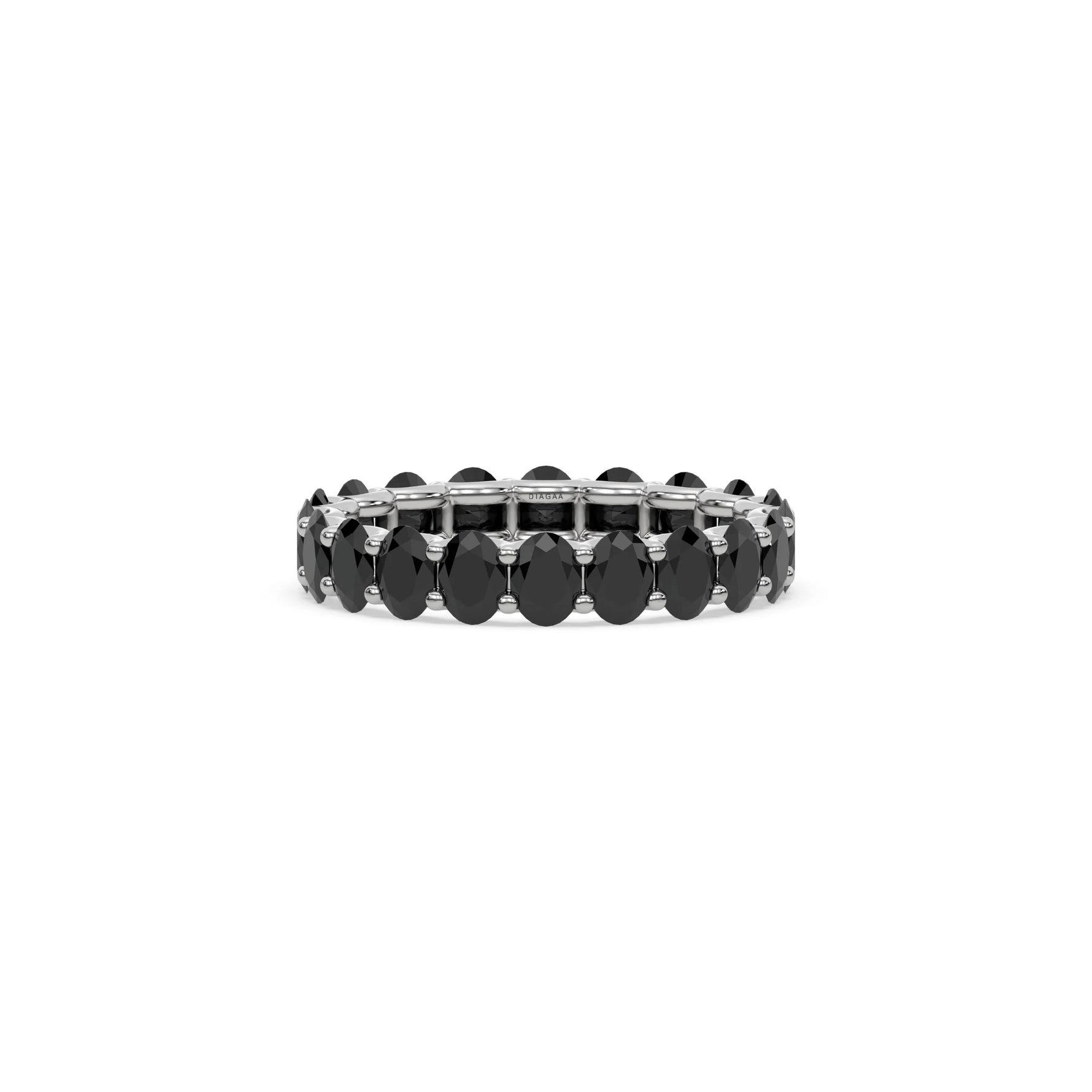 14K White Gold Oval Black Natural Diamond Full Eternity Ring