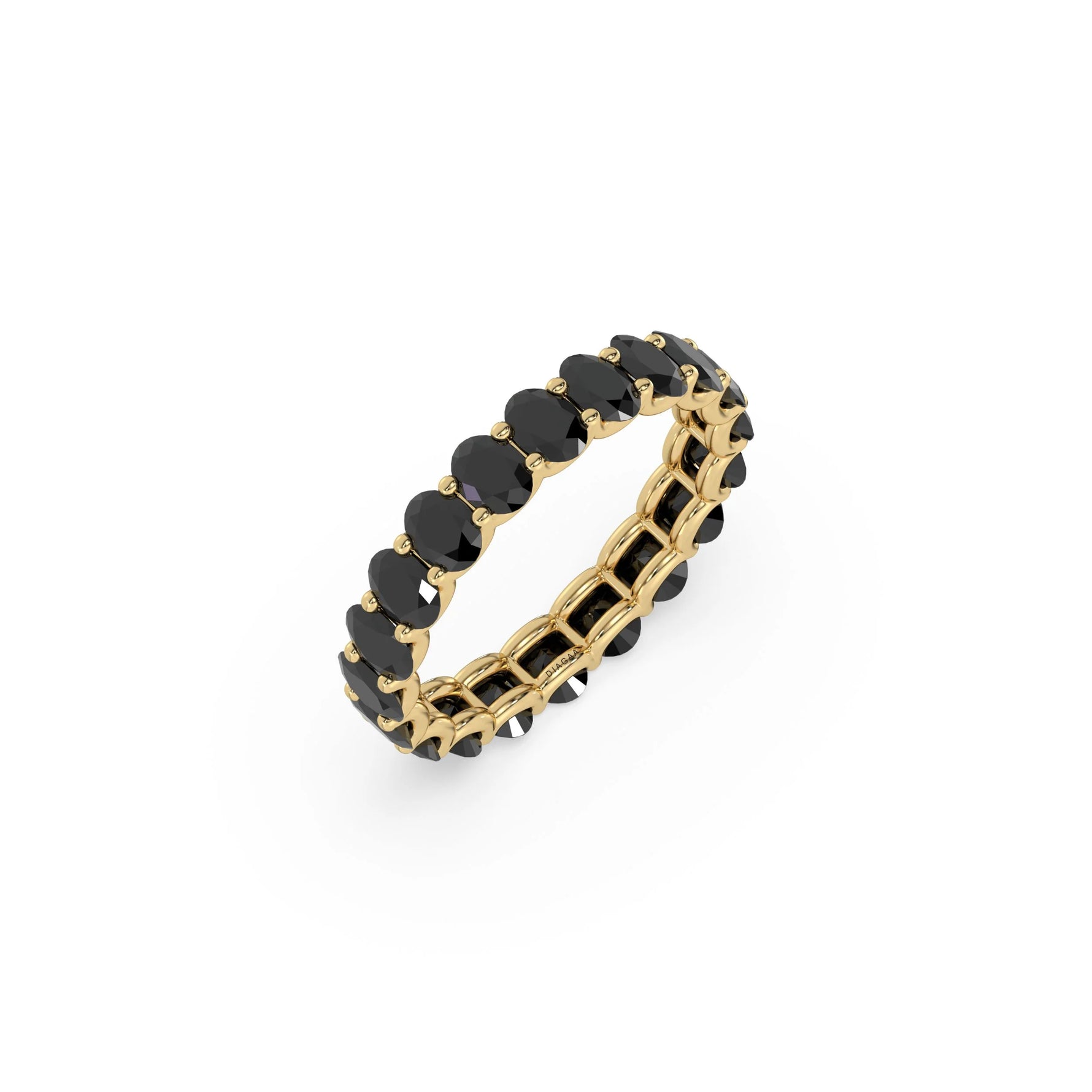 14K Yellow Gold Oval Black Diamond Full Eternity Ring