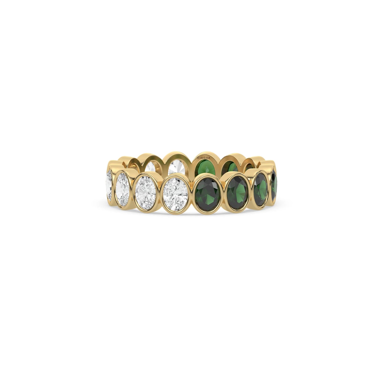 18K Yellow Gold Oval Emerald Gemstone And Oval Diamond Full Eternity Ring