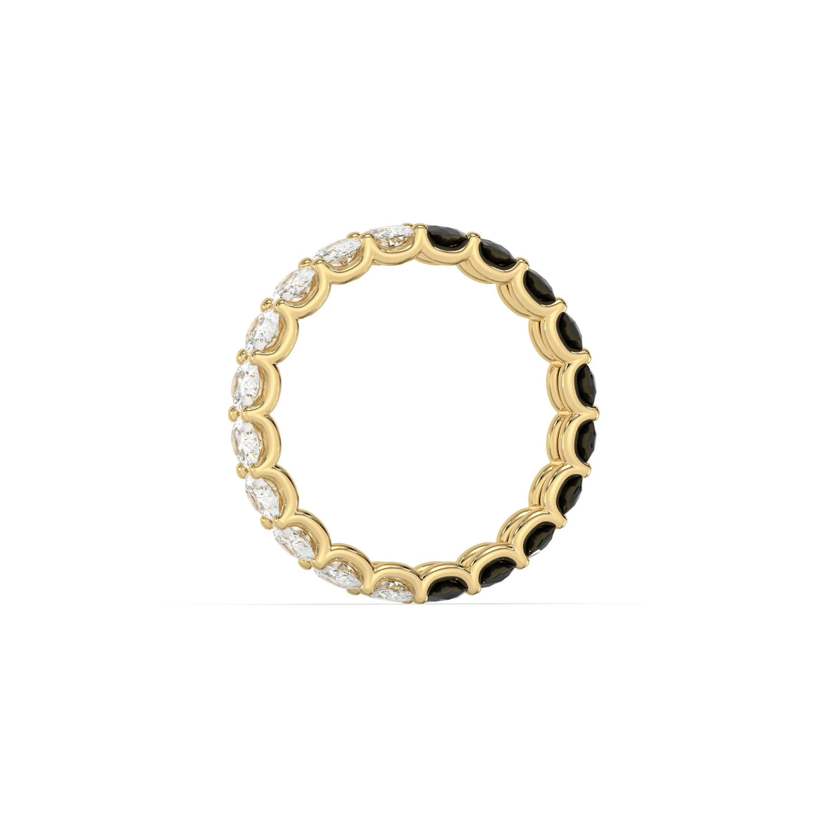 18K Yellow Gold Prong Setting Oval Diamond Half and Half Full Eternity Ring