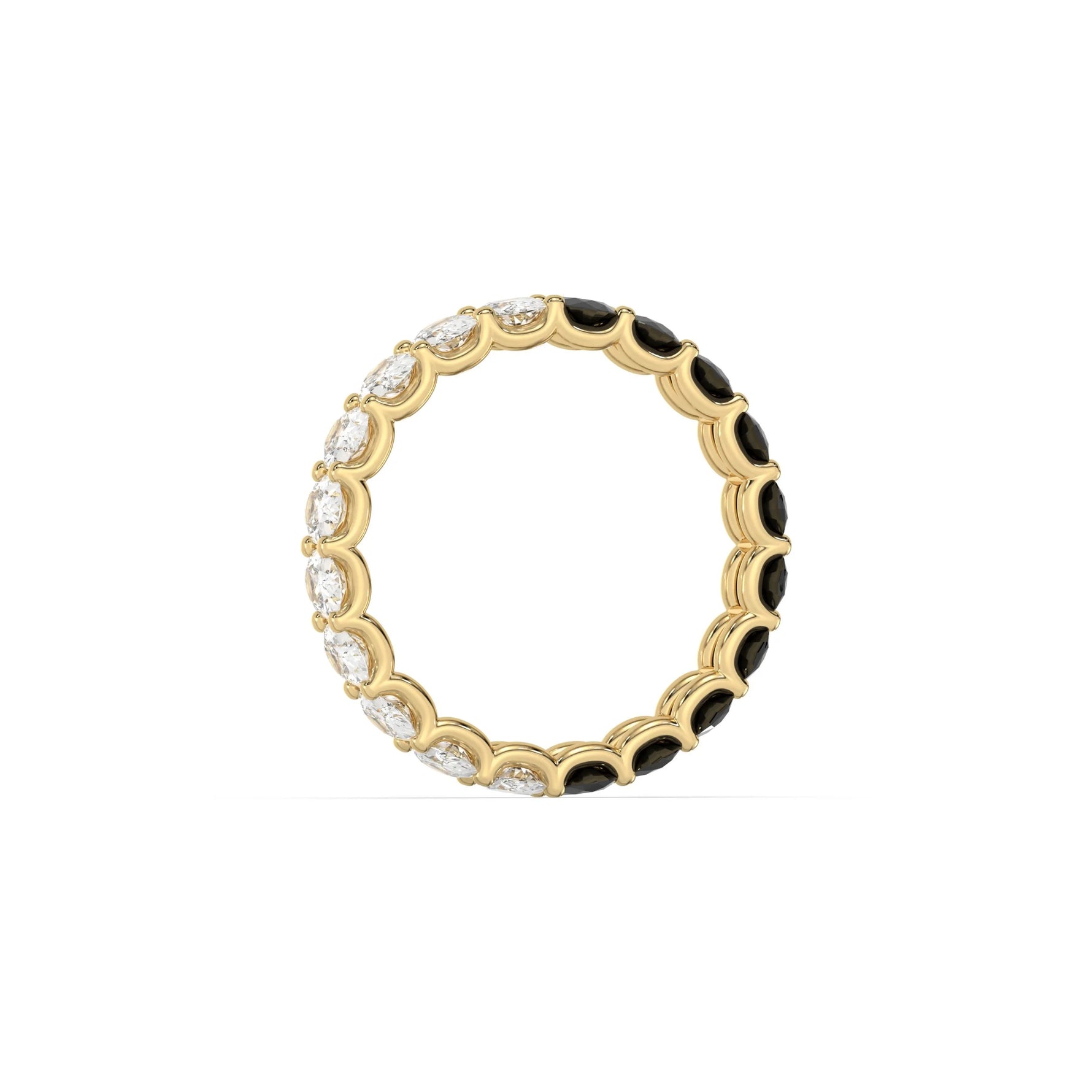 18K Yellow Gold Prong Setting Oval Diamond Half and Half Full Eternity Ring