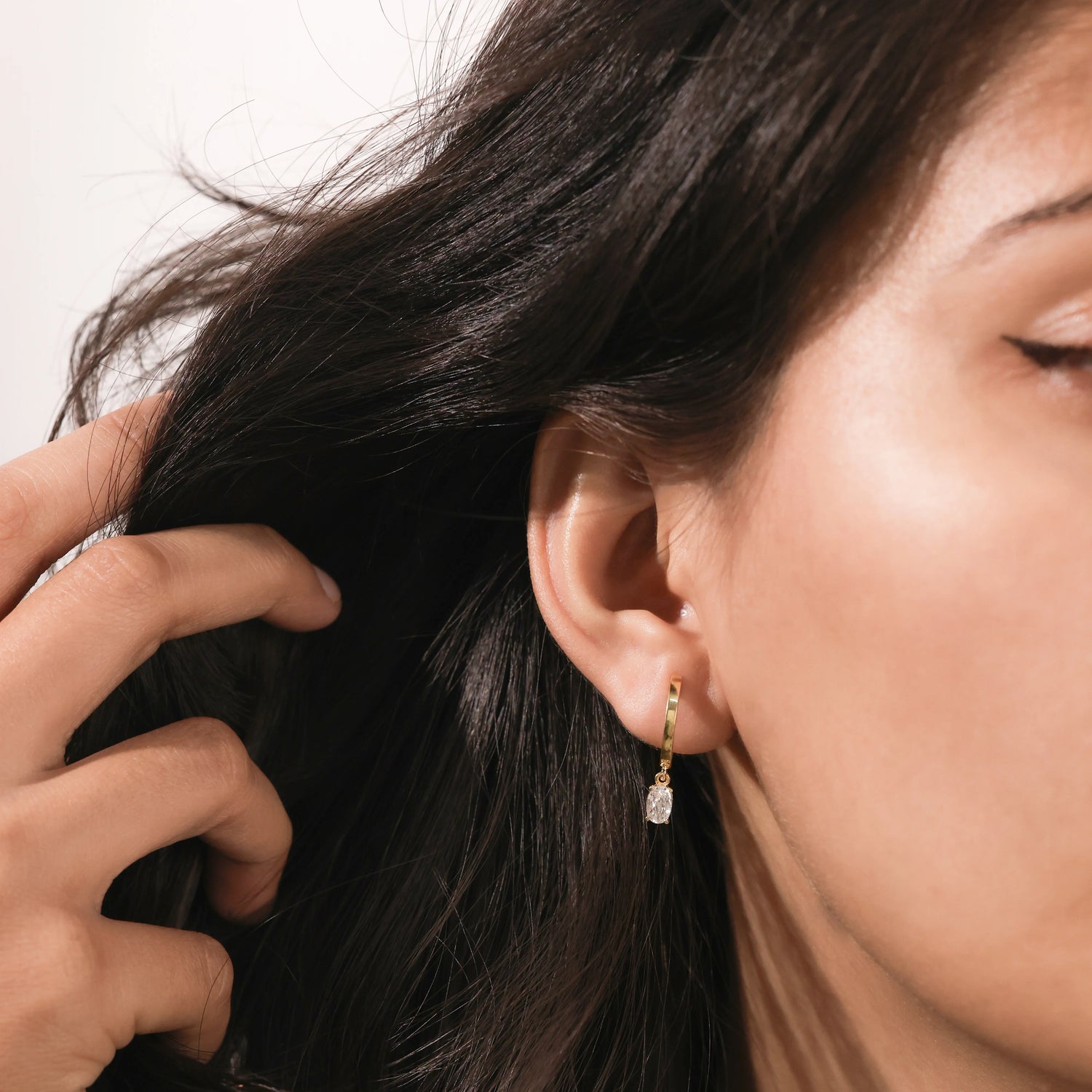 Oval Diamond Set Hoops Earring 