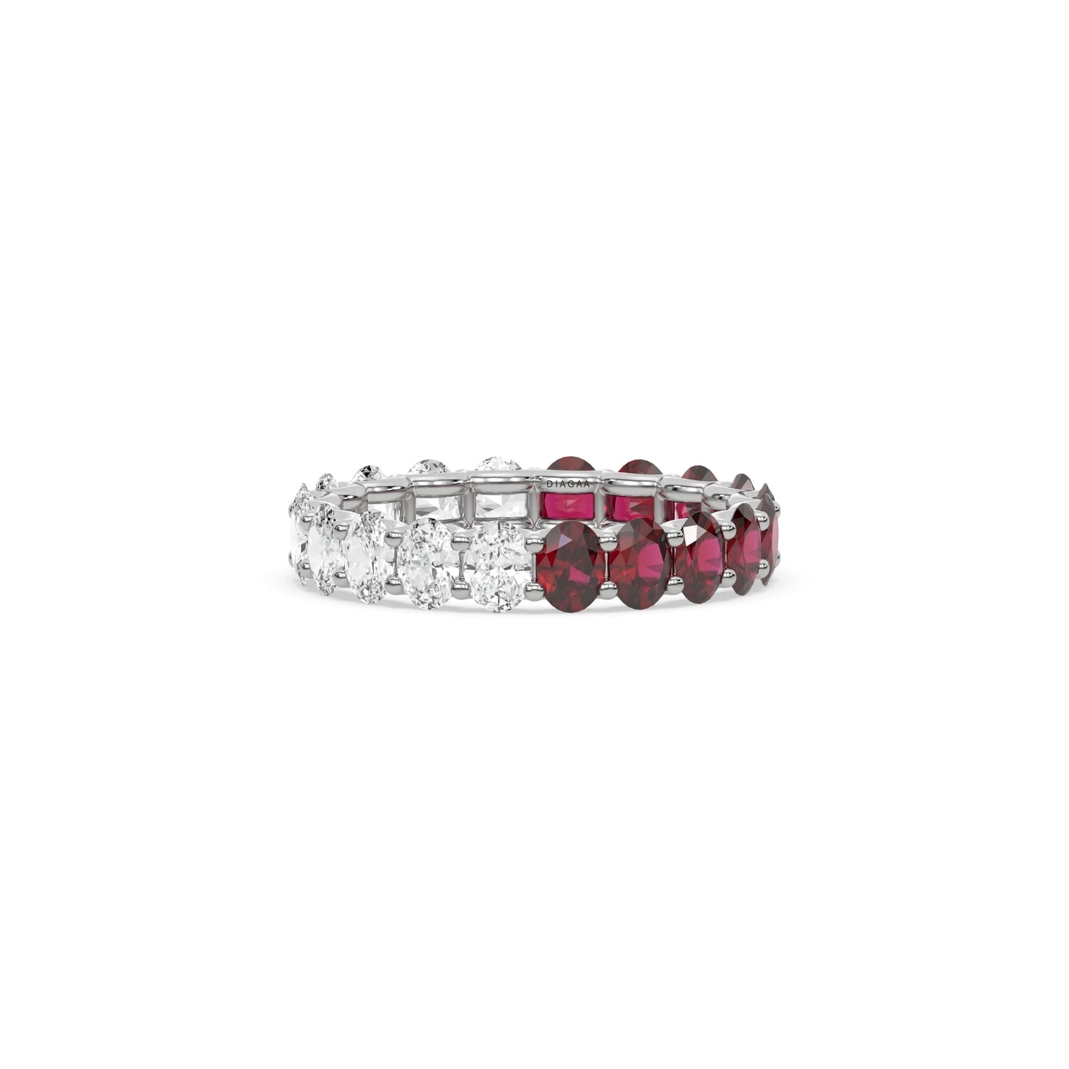 18K White Gold Oval Diamond and Gemstone Eternity Ring