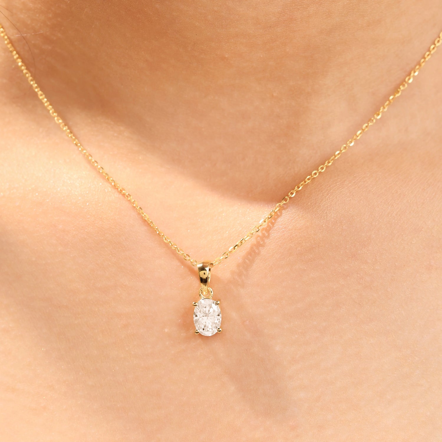 1 CT Natural Diamond Oval Solitaire Necklace