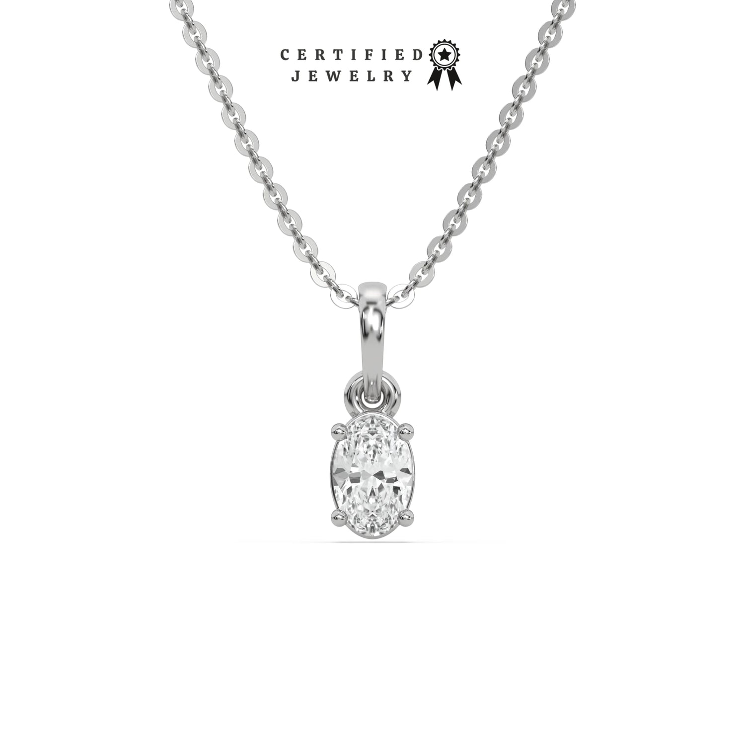 1 CT Natural Diamond Oval Solitaire Necklace