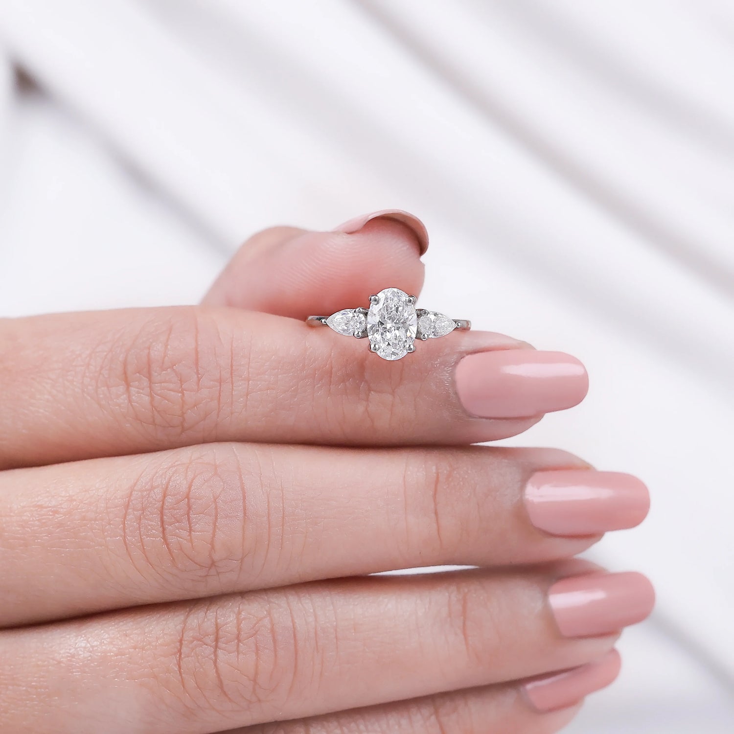 Lab Grown 3 Stone Oval Diamond Engagement Ring