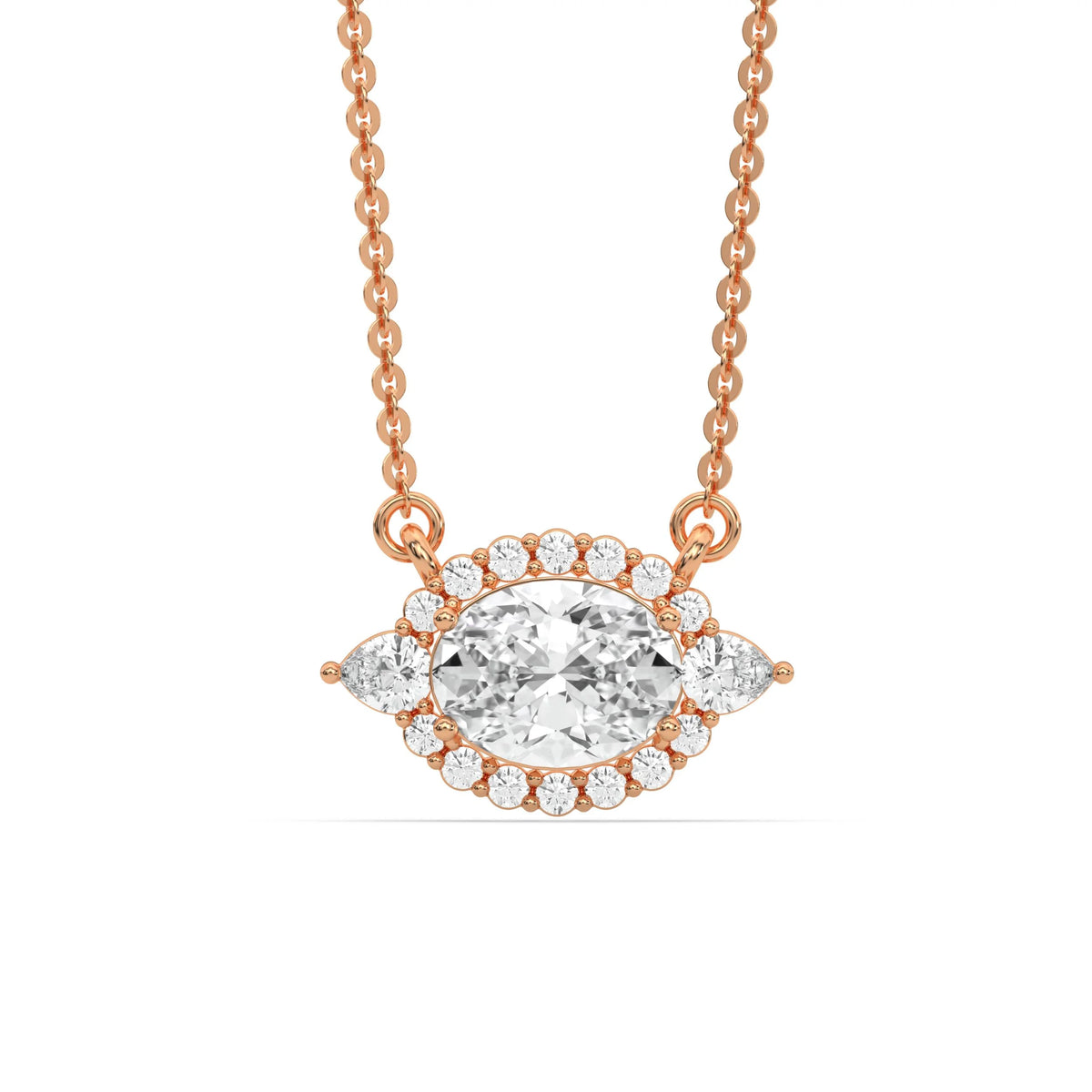 18K Rose Gold Oval and Pear Diamond Cluster Pendant