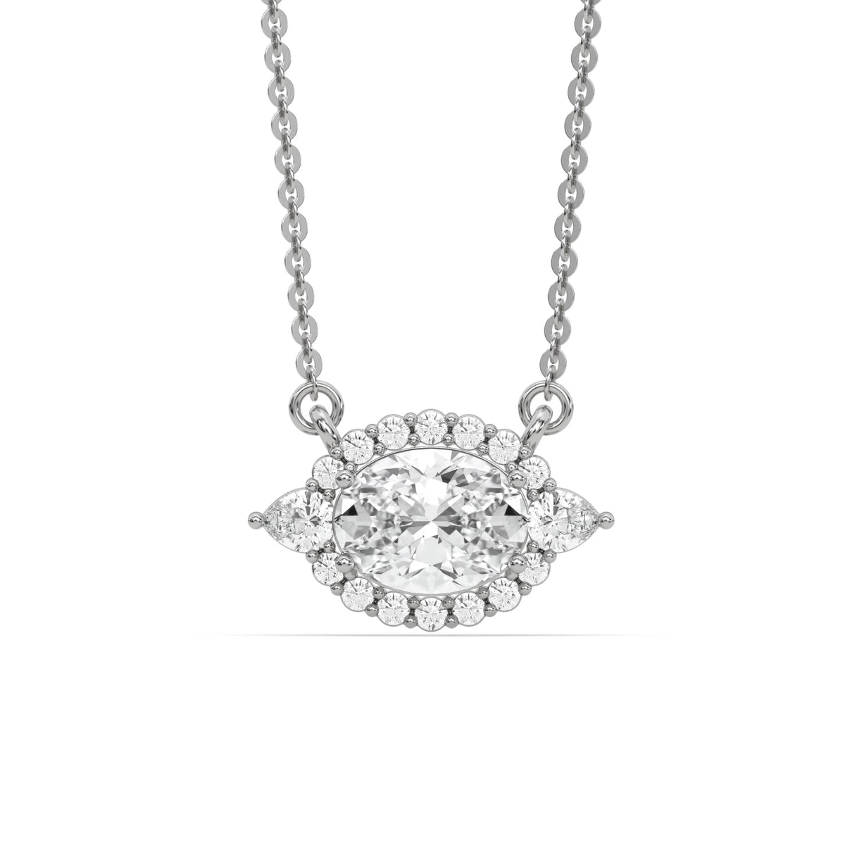 18K White  Gold Oval and Pear Diamond Cluster Pendant