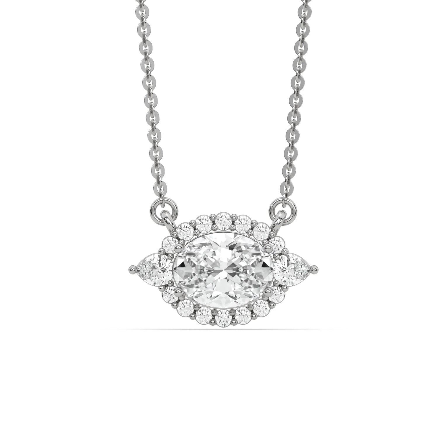 18K White  Gold Oval and Pear Diamond Cluster Pendant
