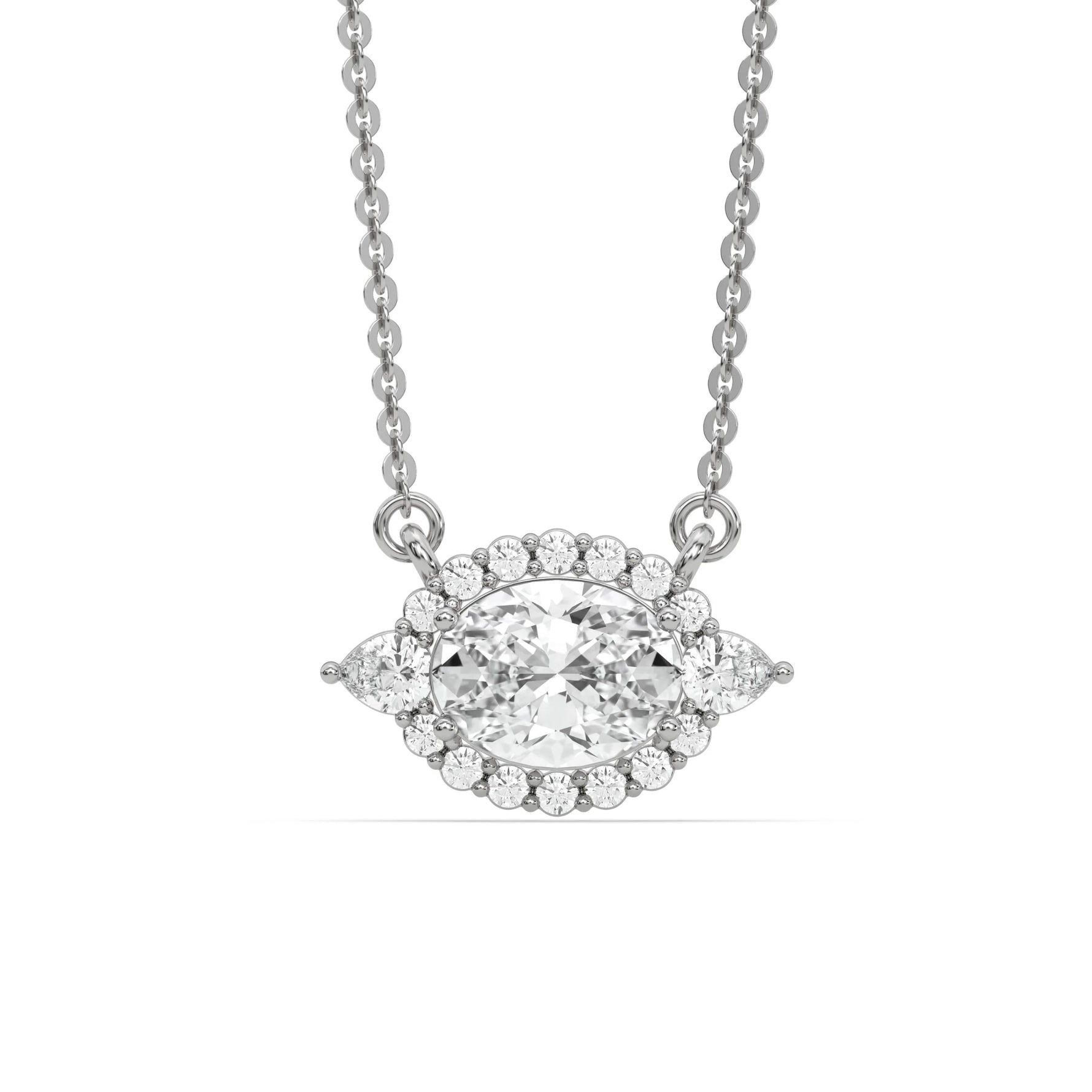 18K White  Gold Oval and Pear Diamond Cluster Pendant