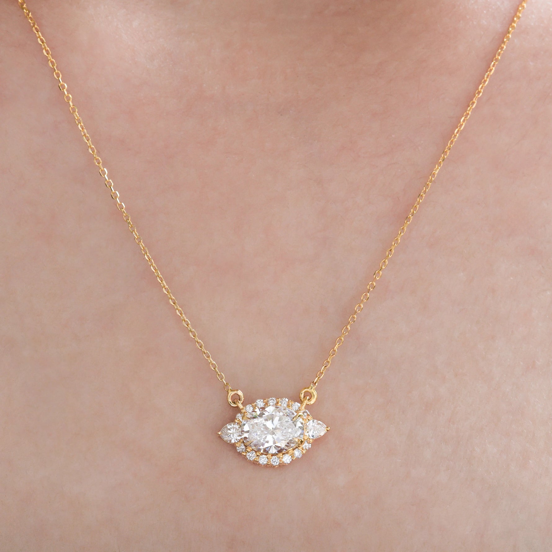 14K Yellow Gold Oval and Pear Diamond Cluster Pendant