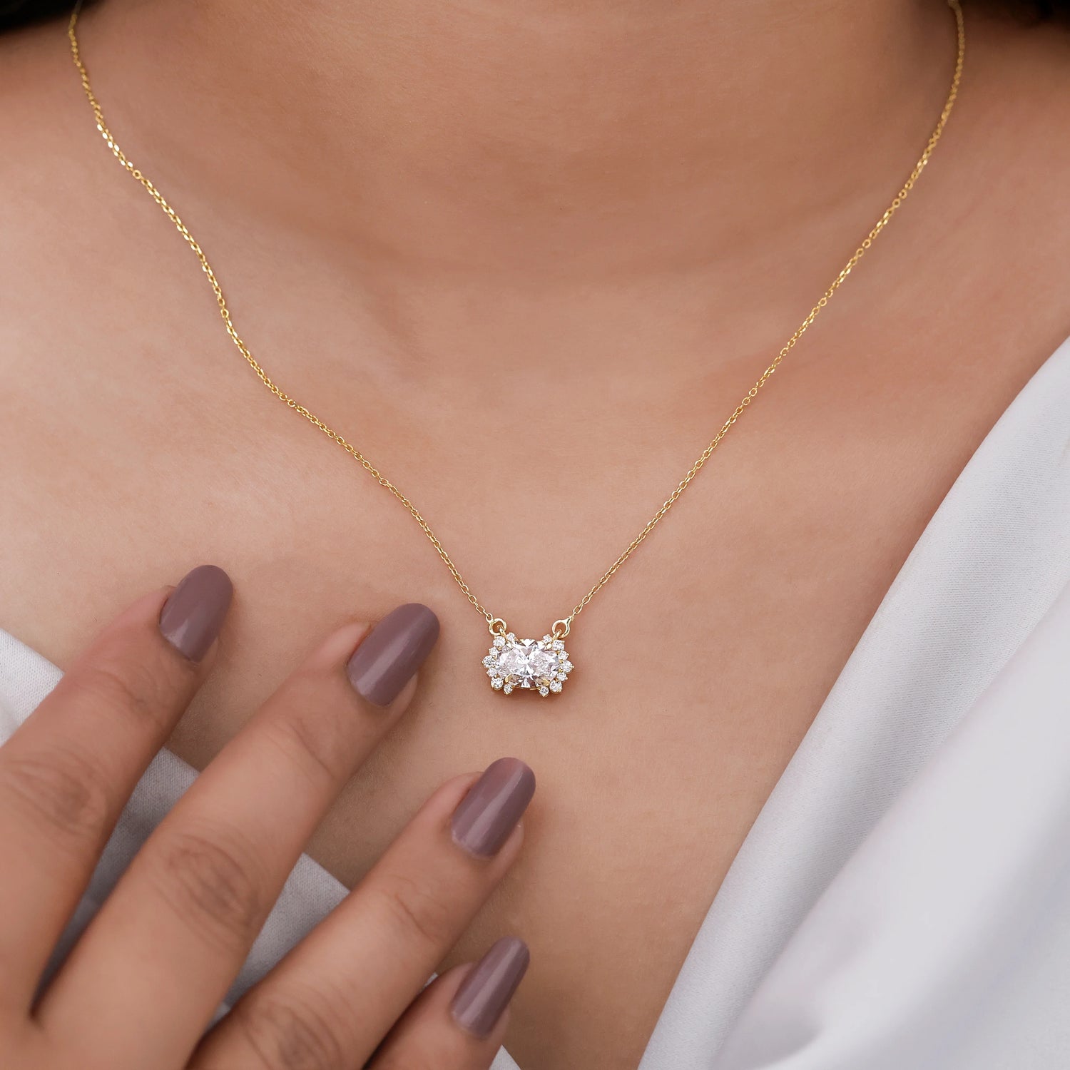 1.30 CT Lab Oval Diamond Halo Necklace