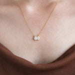 14K Yellow Gold Oval and Round Diamond Twin Sparkle Pendant