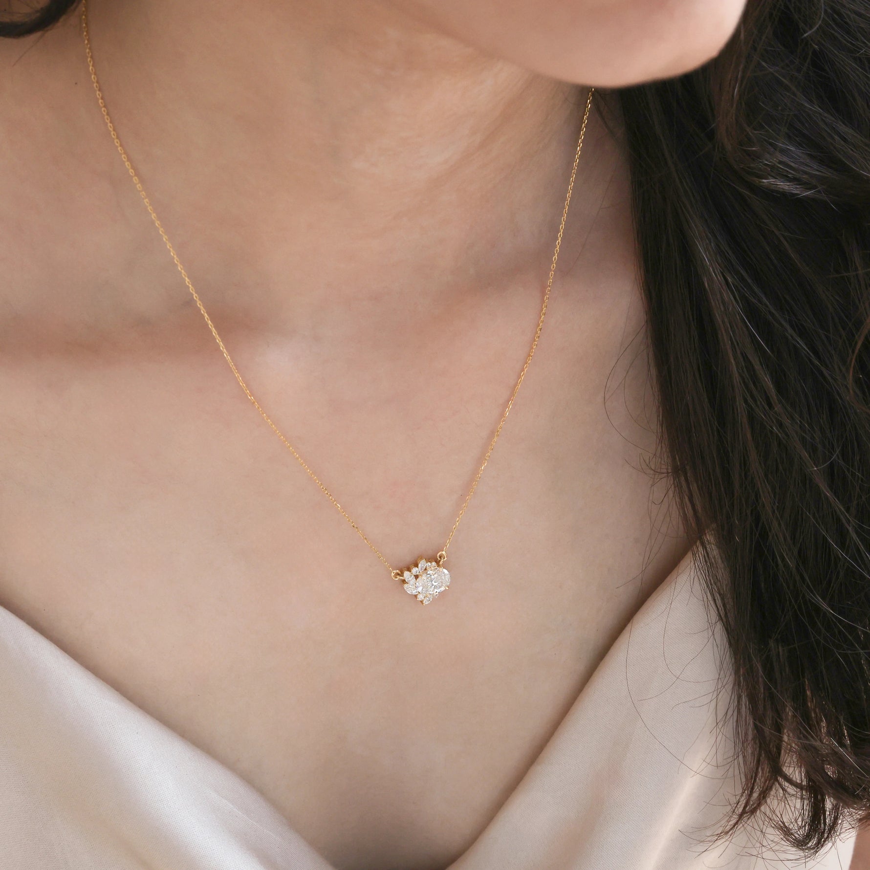 Oval Diamond Cluster Necklace 