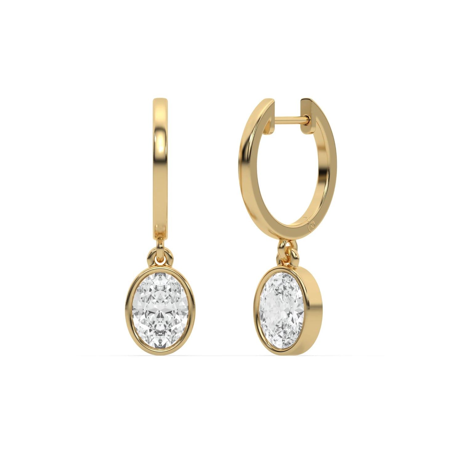 14k Yellow gold natural oval cut diamond dangling hoop earrings in bezel setting