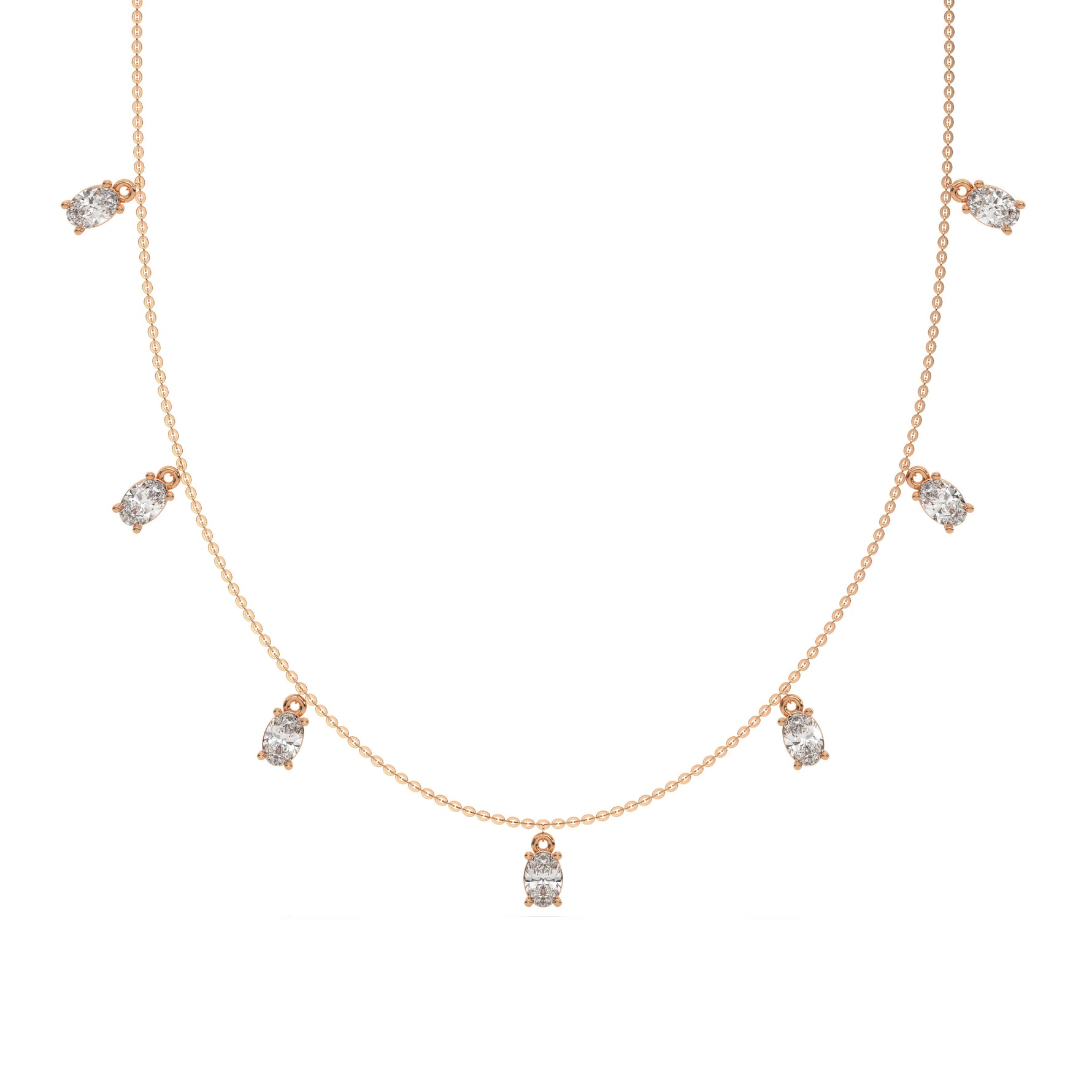 14K Rose Gold Five Oval Diamond Dangling Necklace