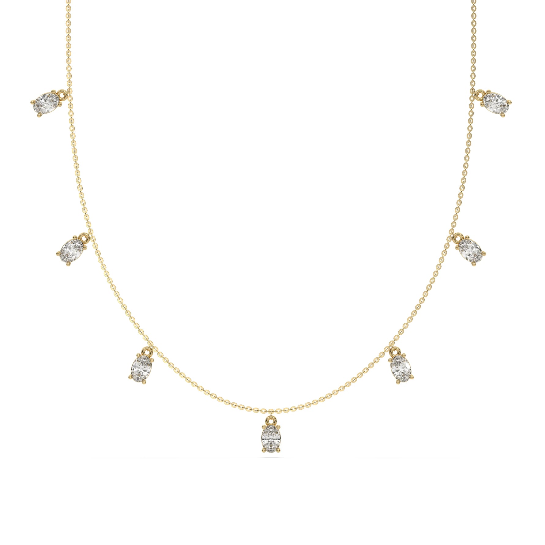 14K Yellow Gold Oval Diamond Dangling Necklace