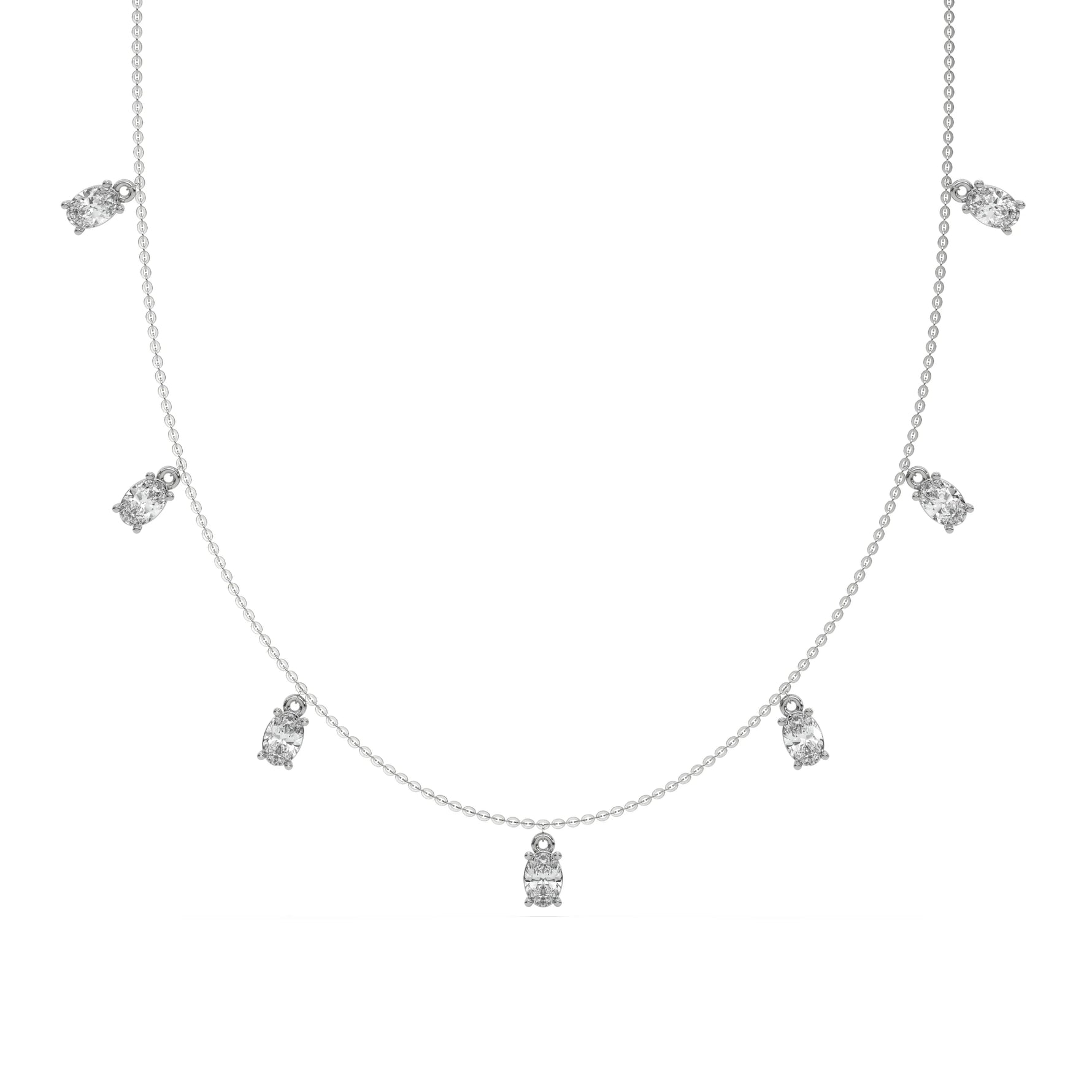 14K White Gold Five Oval Diamond Dangling Necklace