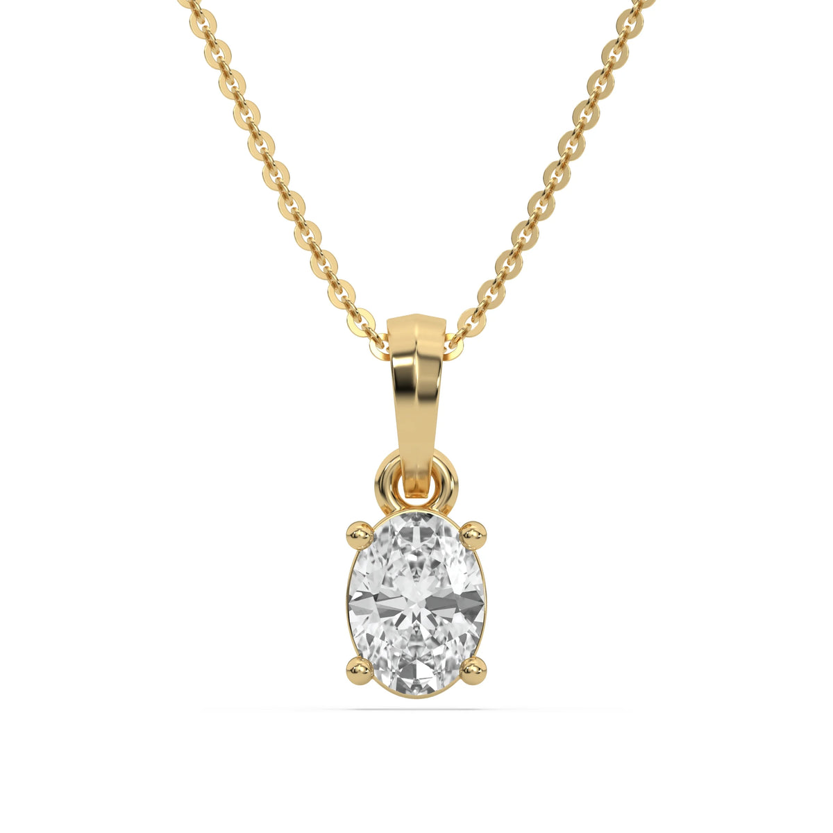 18K Yellow Gold 2 CT Oval Solitaire Diamond Necklace