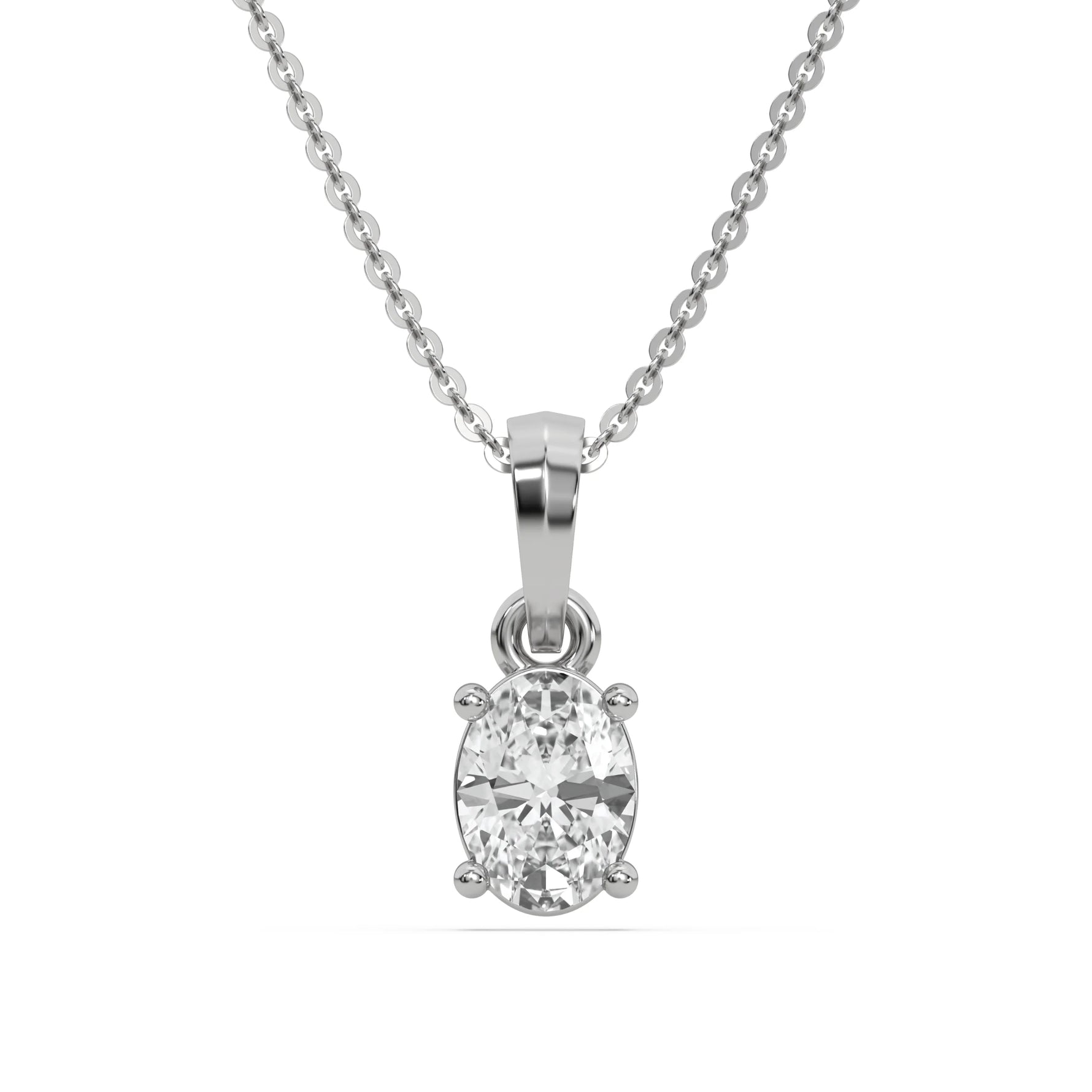 14K White Gold 1 CT Oval Solitaire Diamond Necklace
