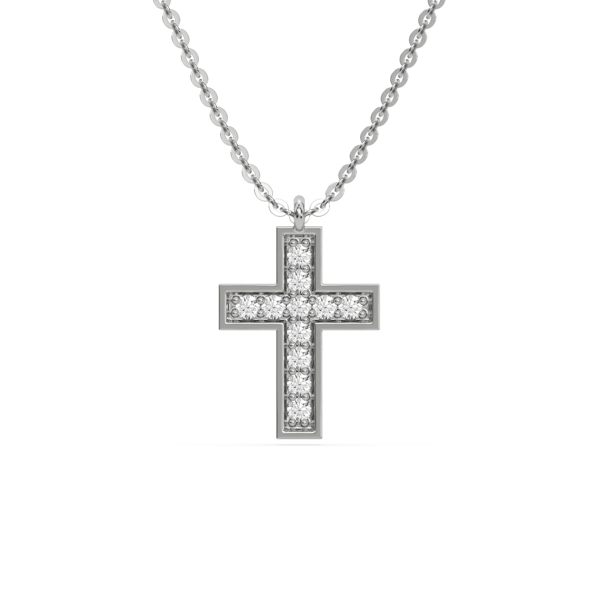 14K White Gold Round Cut Diamond Cross Pendant