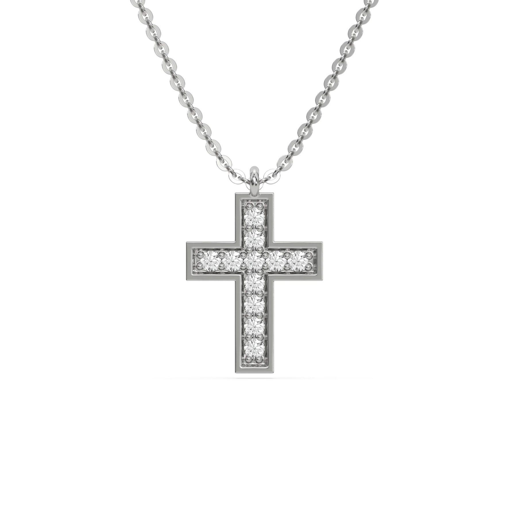 14K White Gold Round Cut Diamond Cross Pendant