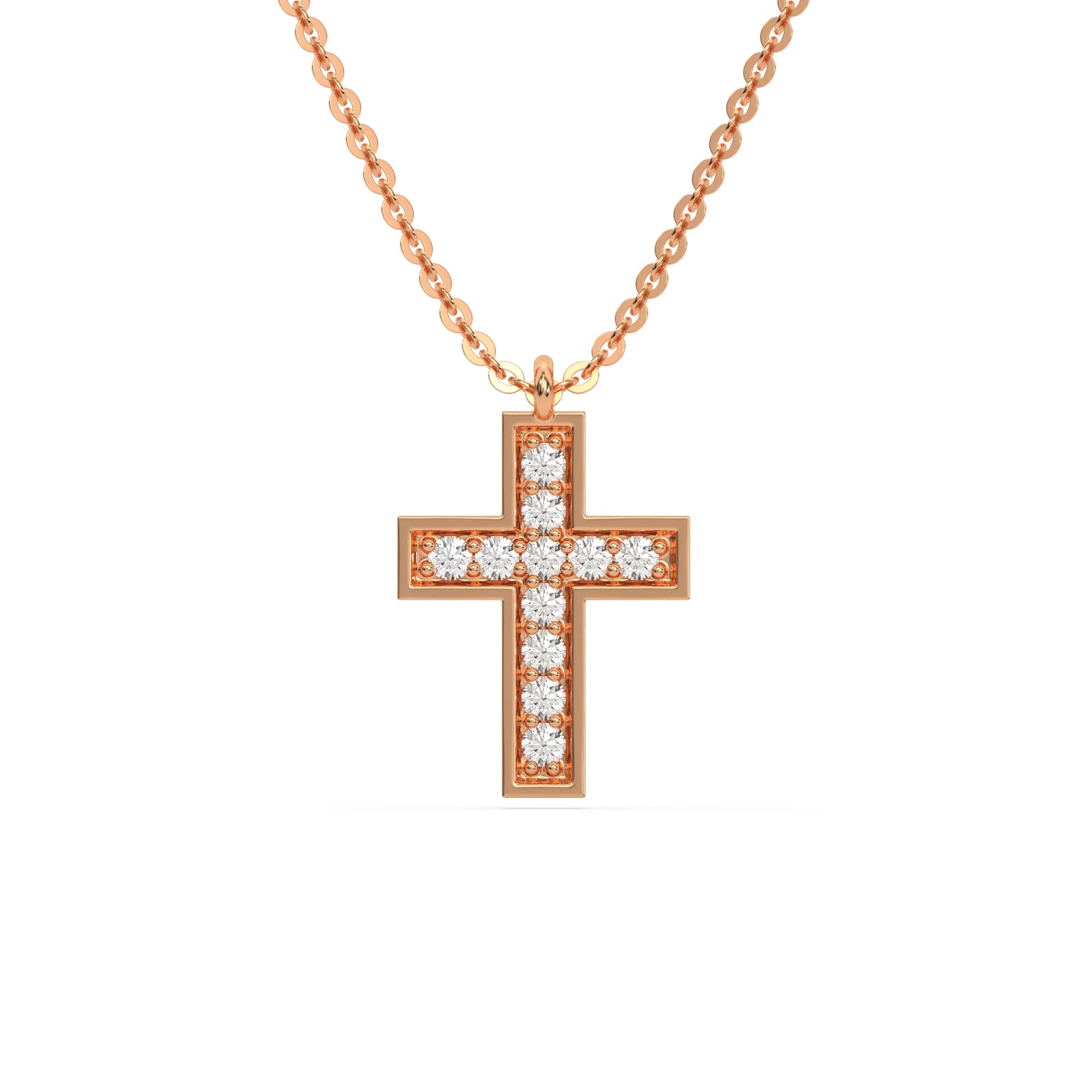 14K Rose Gold Round Cut Diamond Cross Pendant