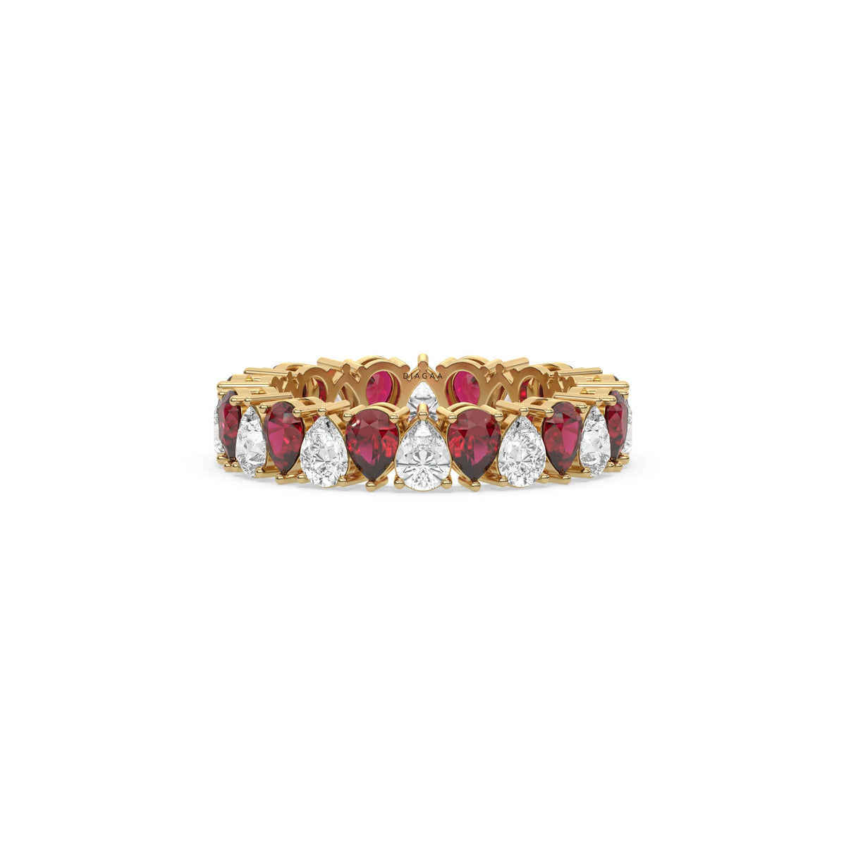 18K Yellow Gold Pear Diamond and Ruby Gemstone Eternity Ring