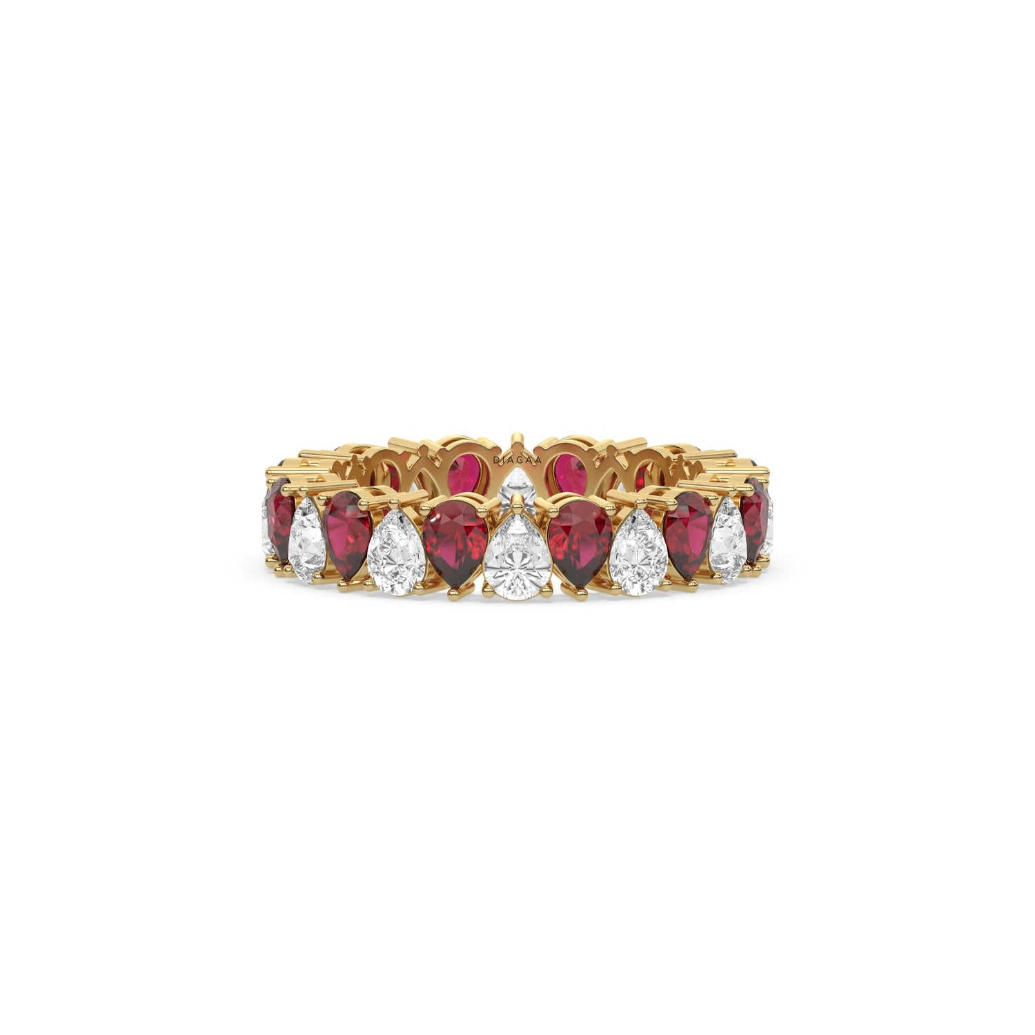 18K Yellow Gold Pear Diamond and Ruby Gemstone Eternity Ring