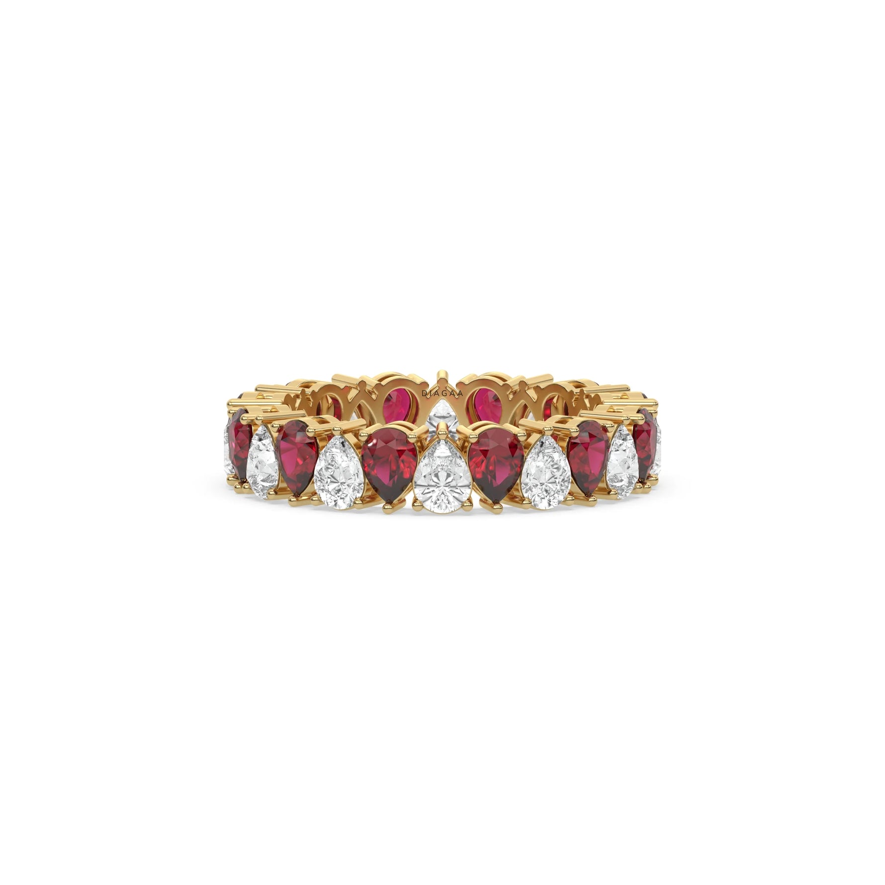 18K Yellow Gold Pear Diamond and Ruby Gemstone Eternity Ring