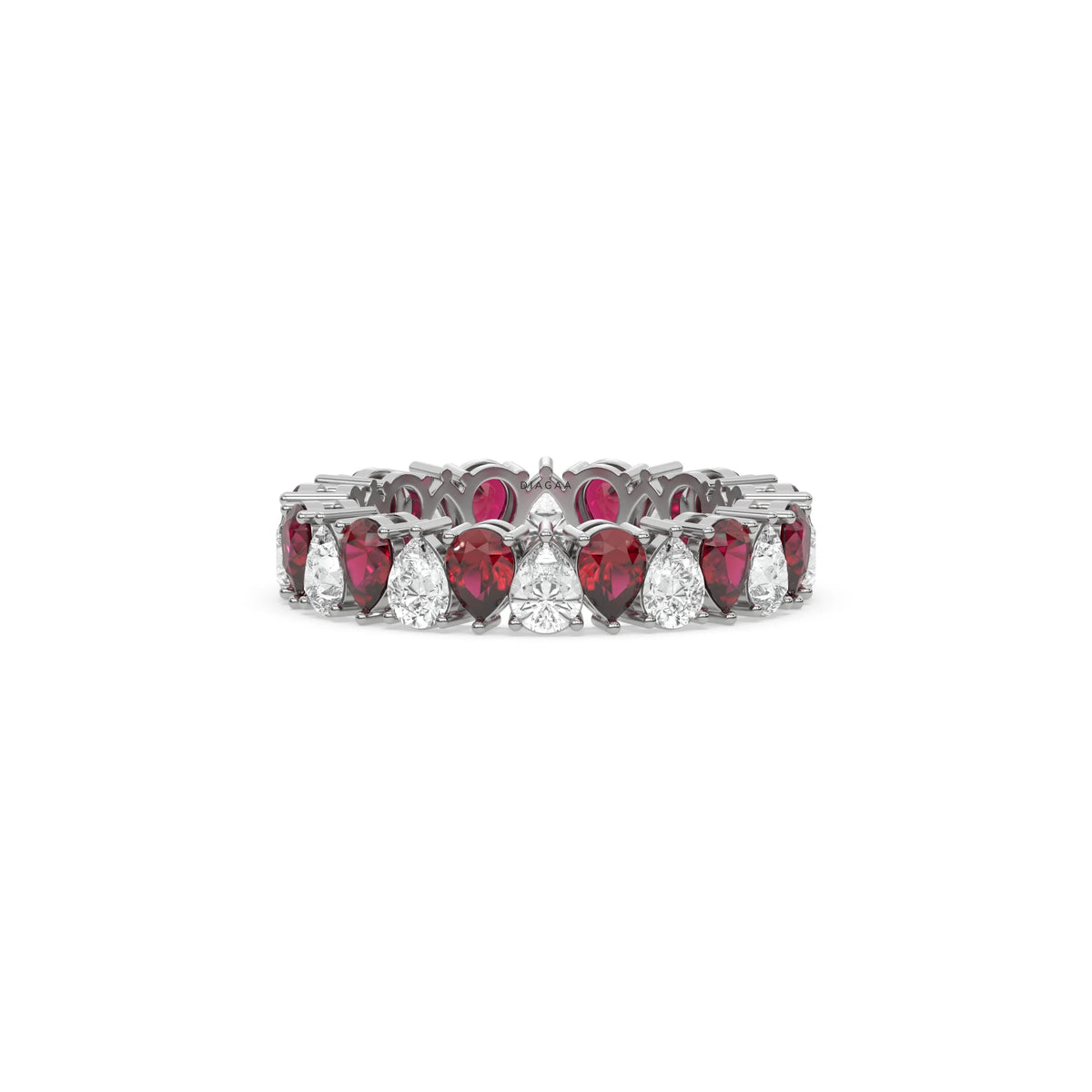 18K White Gold Pear Diamond and Ruby Gemstone Eternity Ring