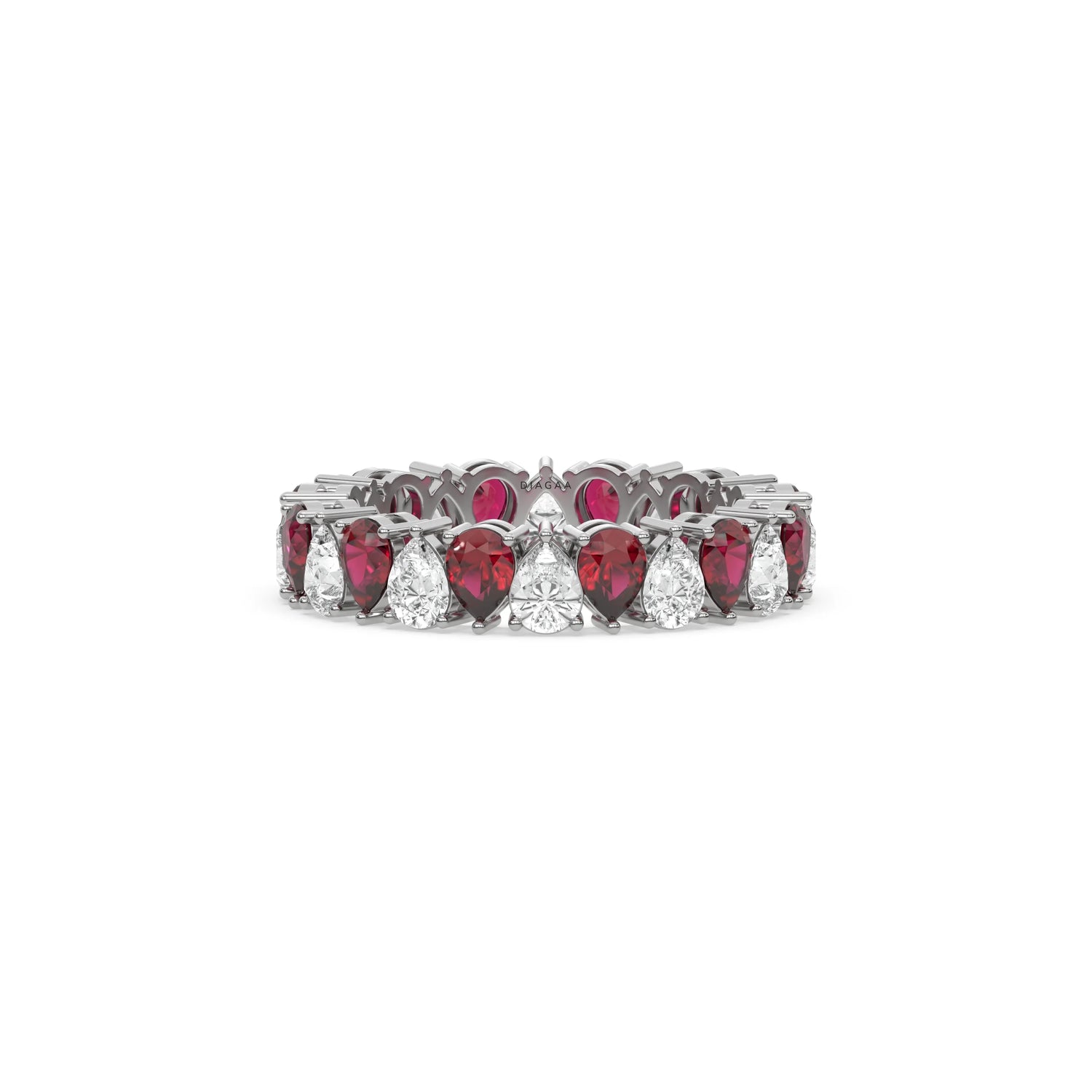 18K White Gold Pear Diamond and Ruby Gemstone Eternity Ring