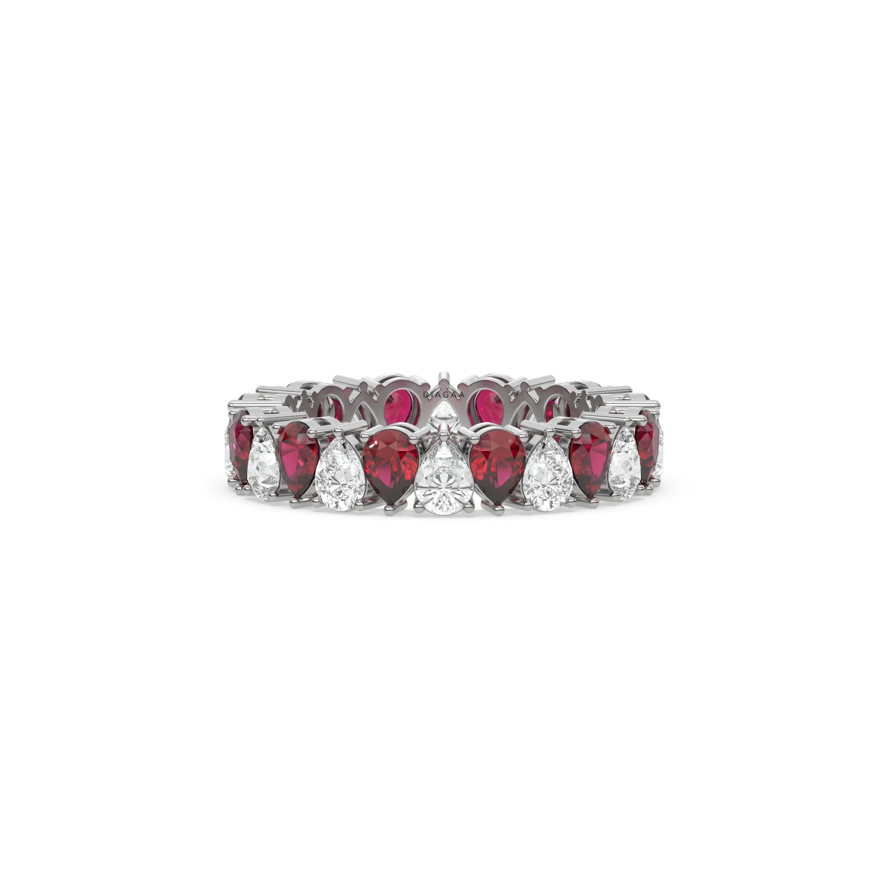18K White Gold Pear Diamond and Ruby Gemstone Eternity Ring