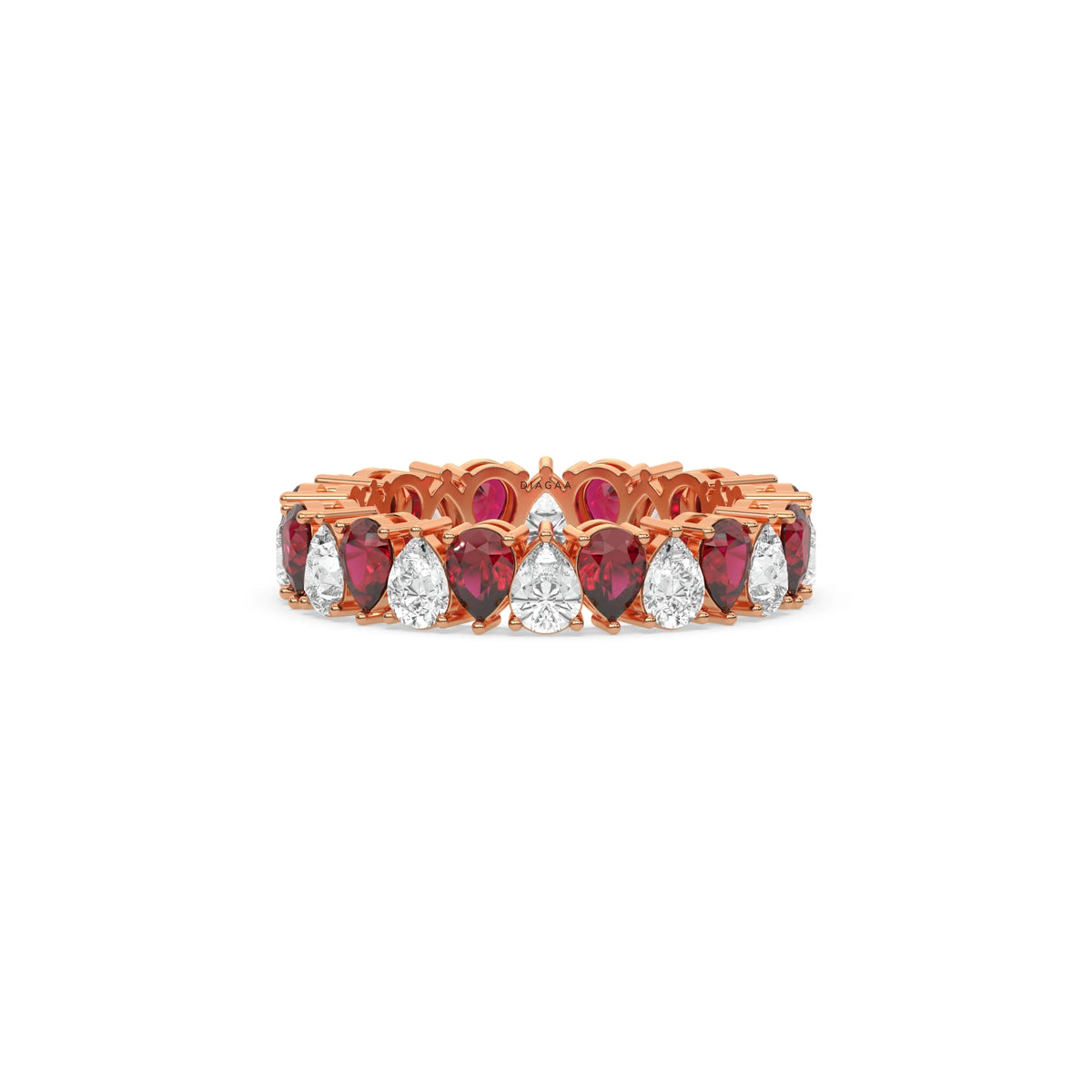 14K Rose Gold Pear Diamond and Ruby Gemstone Eternity Ring