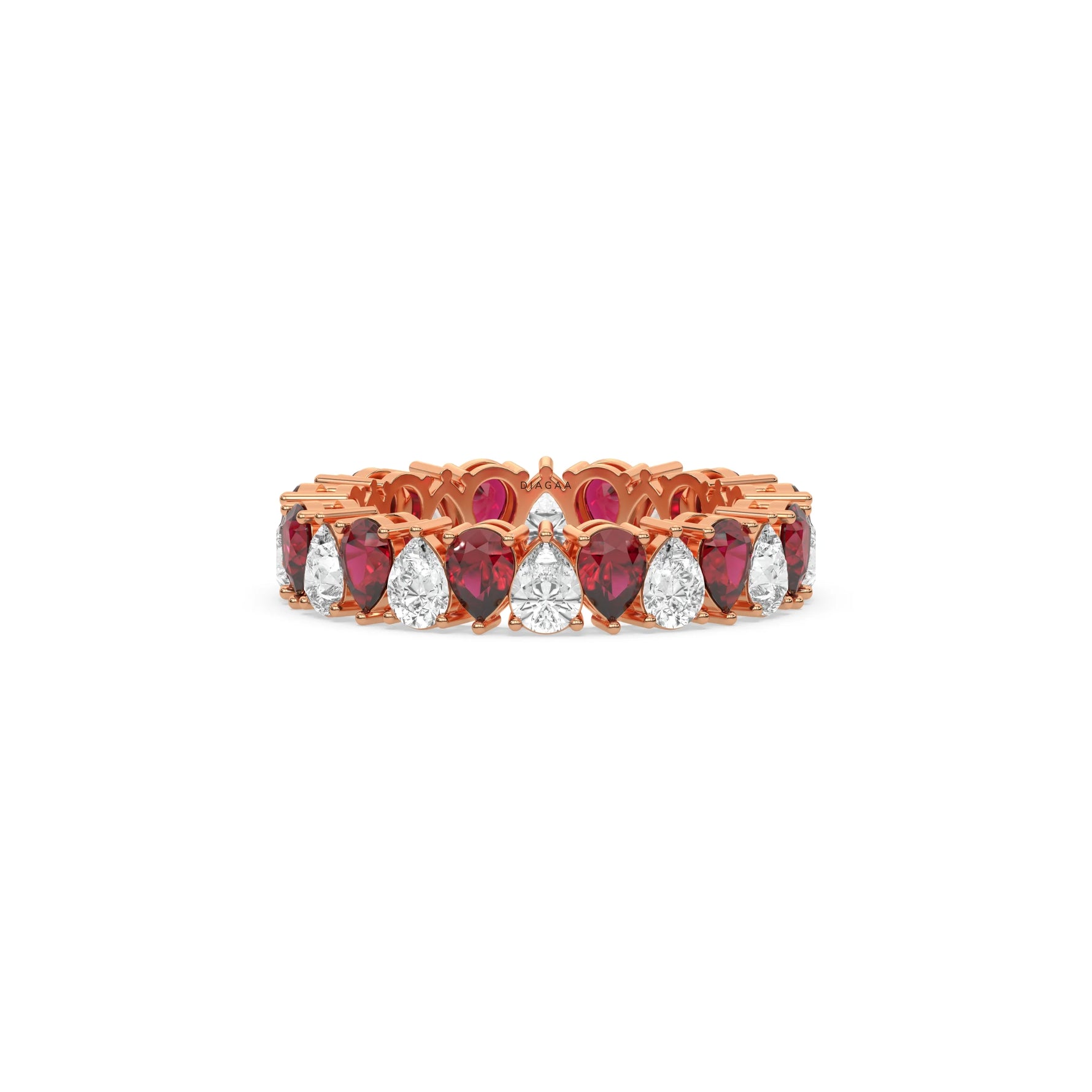 14K Rose Gold Pear Diamond and Ruby Gemstone Eternity Ring