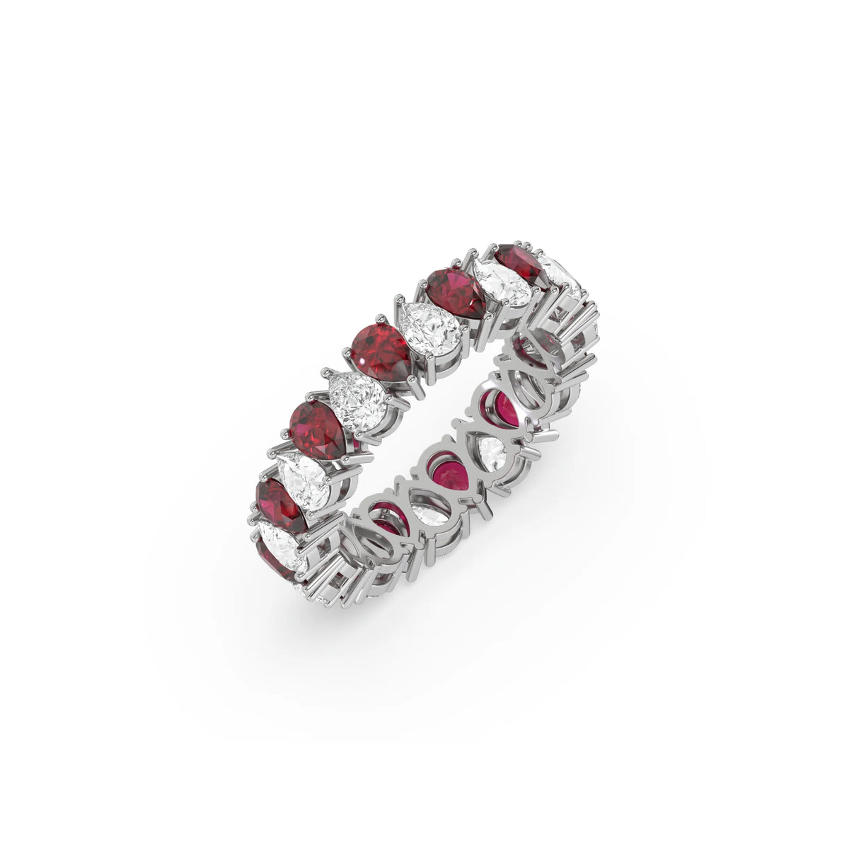  18K Pear Diamond and Ruby Gemstone Eternity Ring