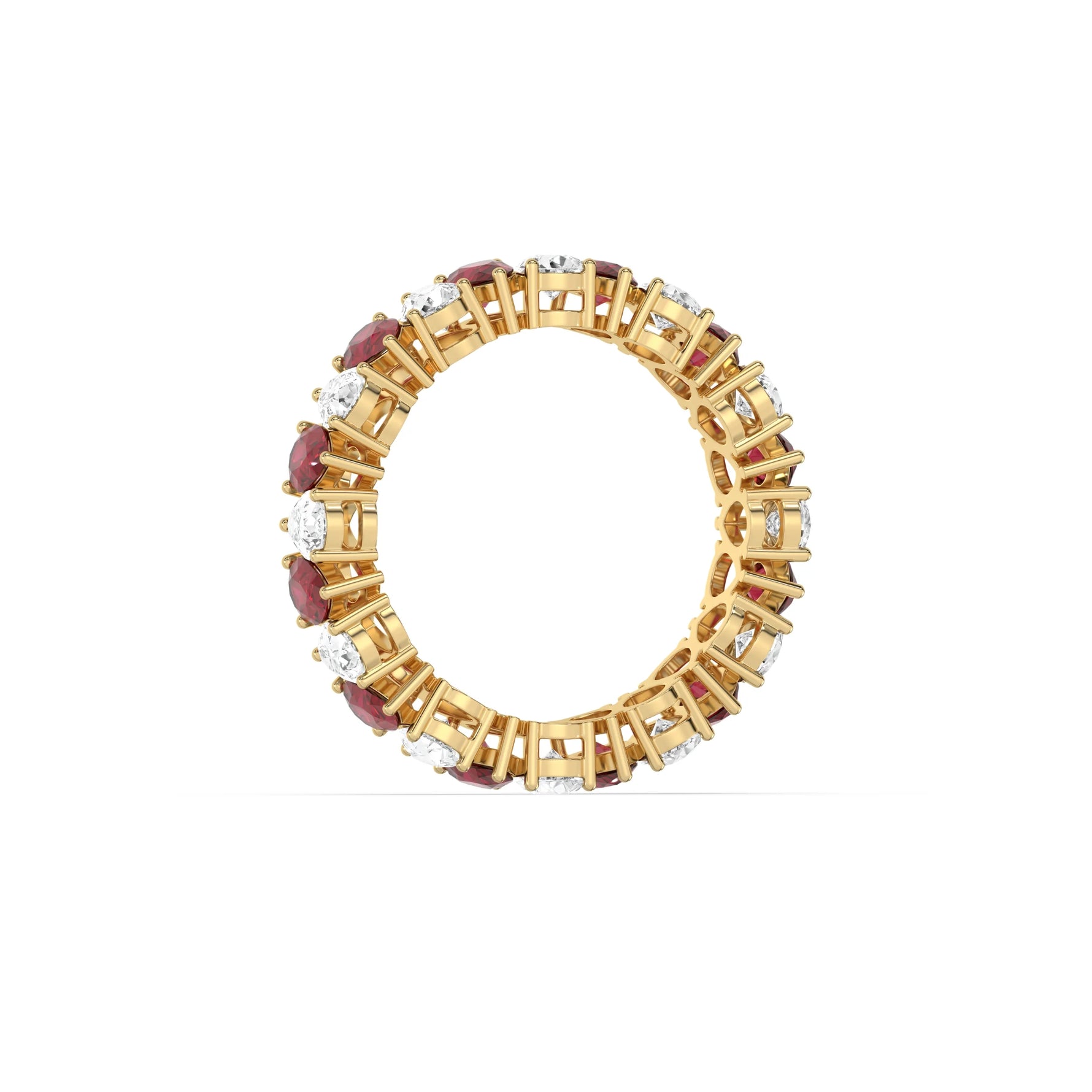 14K Yellow Gold Pear Diamond and Ruby Gemstone Eternity Ring