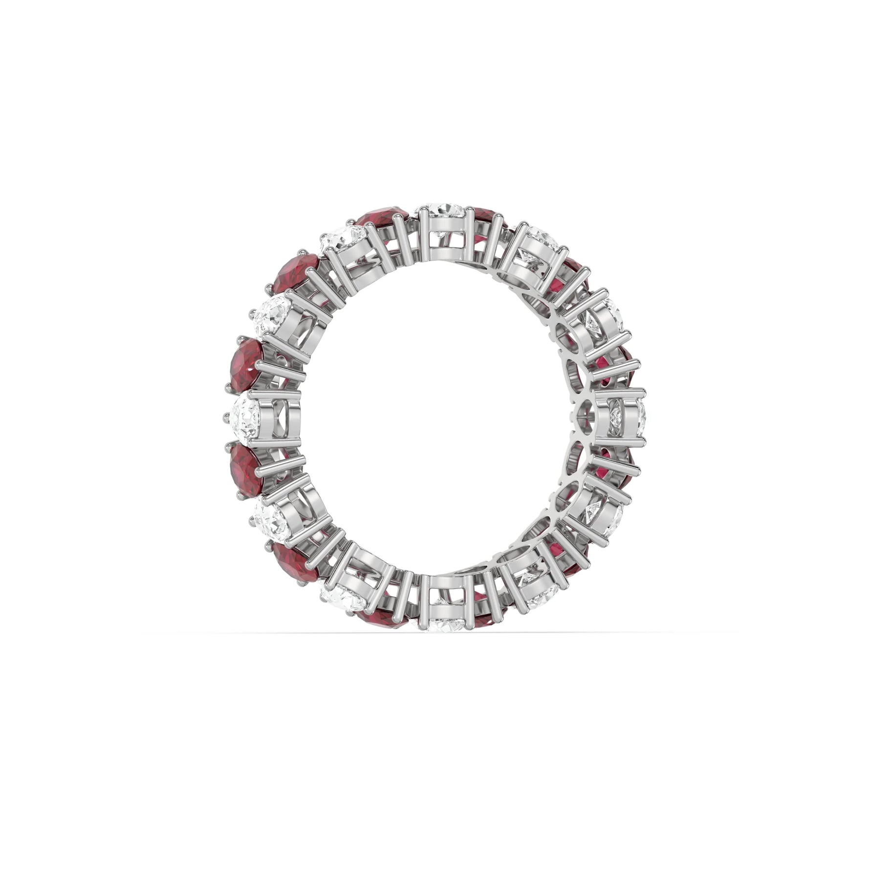 10K White Gold Pear Diamond and Ruby Gemstone Eternity Ring