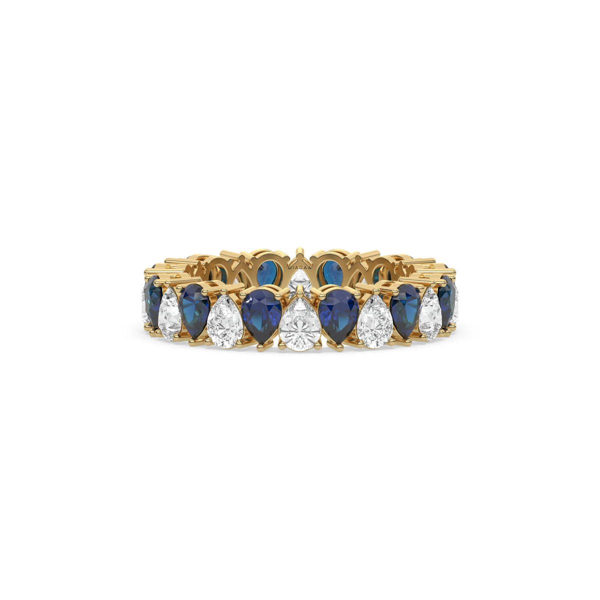14K Yellow Gold Pear Diamond and Sapphire Gemstone Eternity Ring