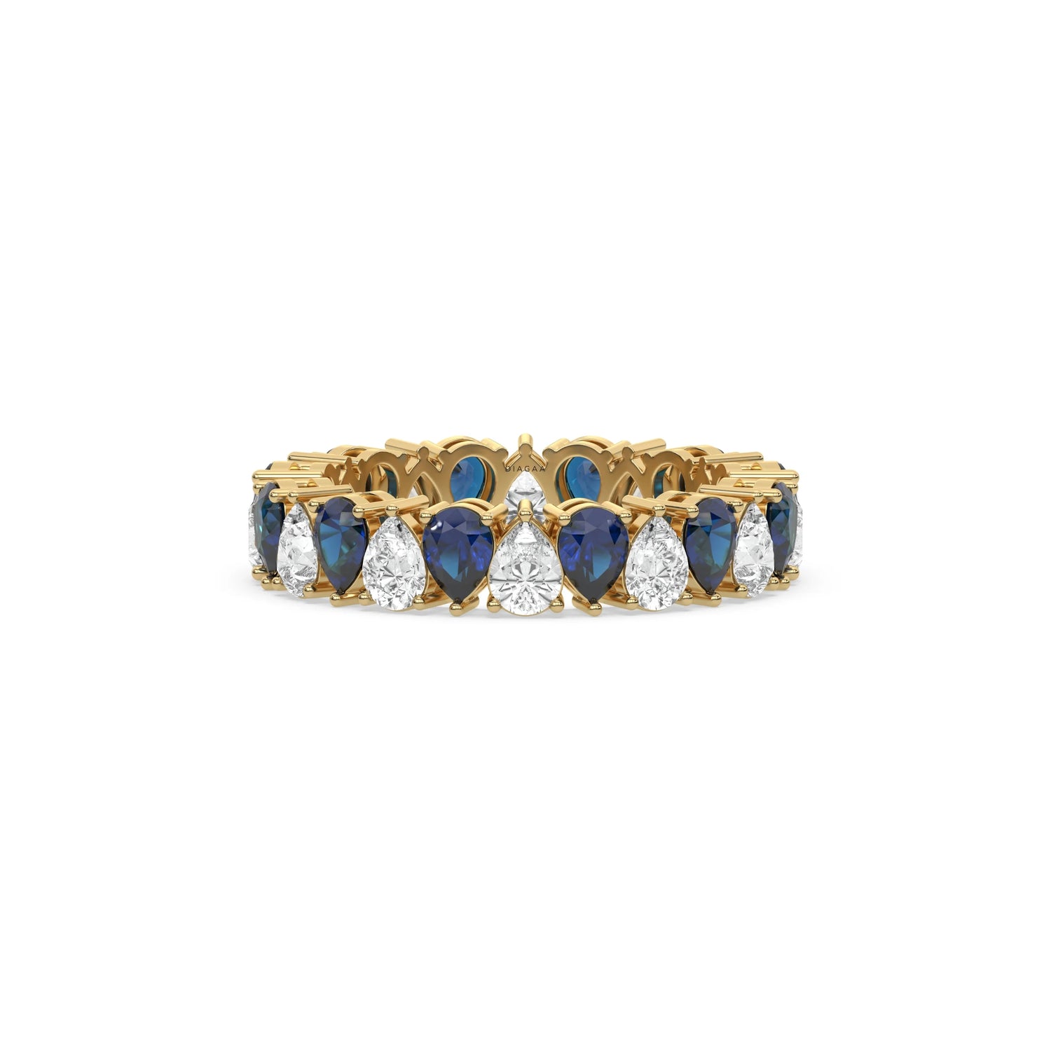 14K Yellow Gold Pear Diamond and Sapphire Gemstone Eternity Ring